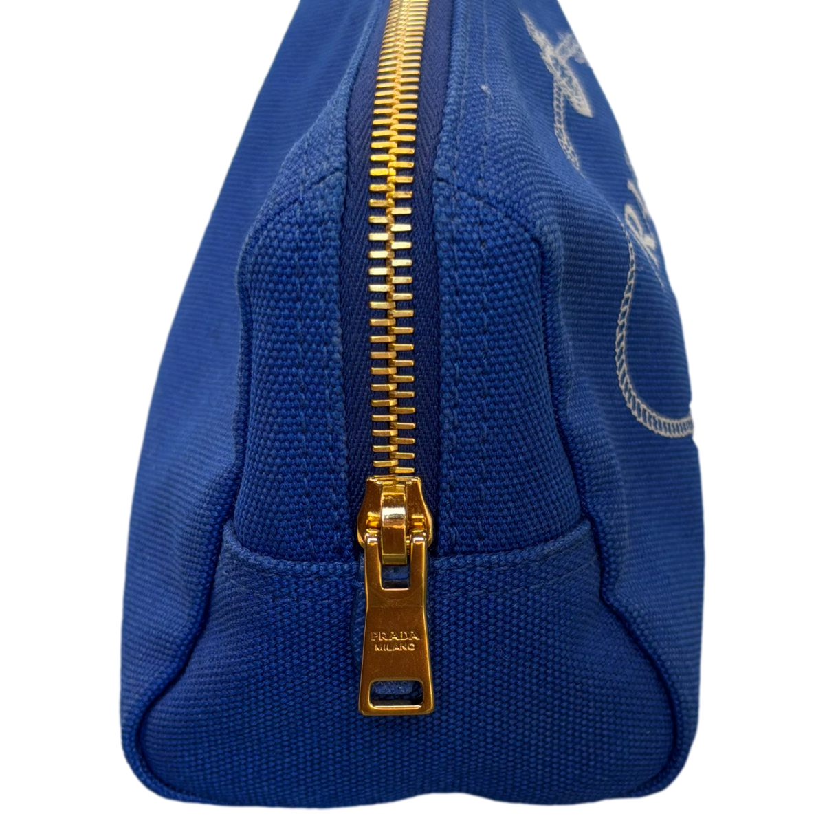 Prada Blue Logo Canvas Cosmetic Pouch