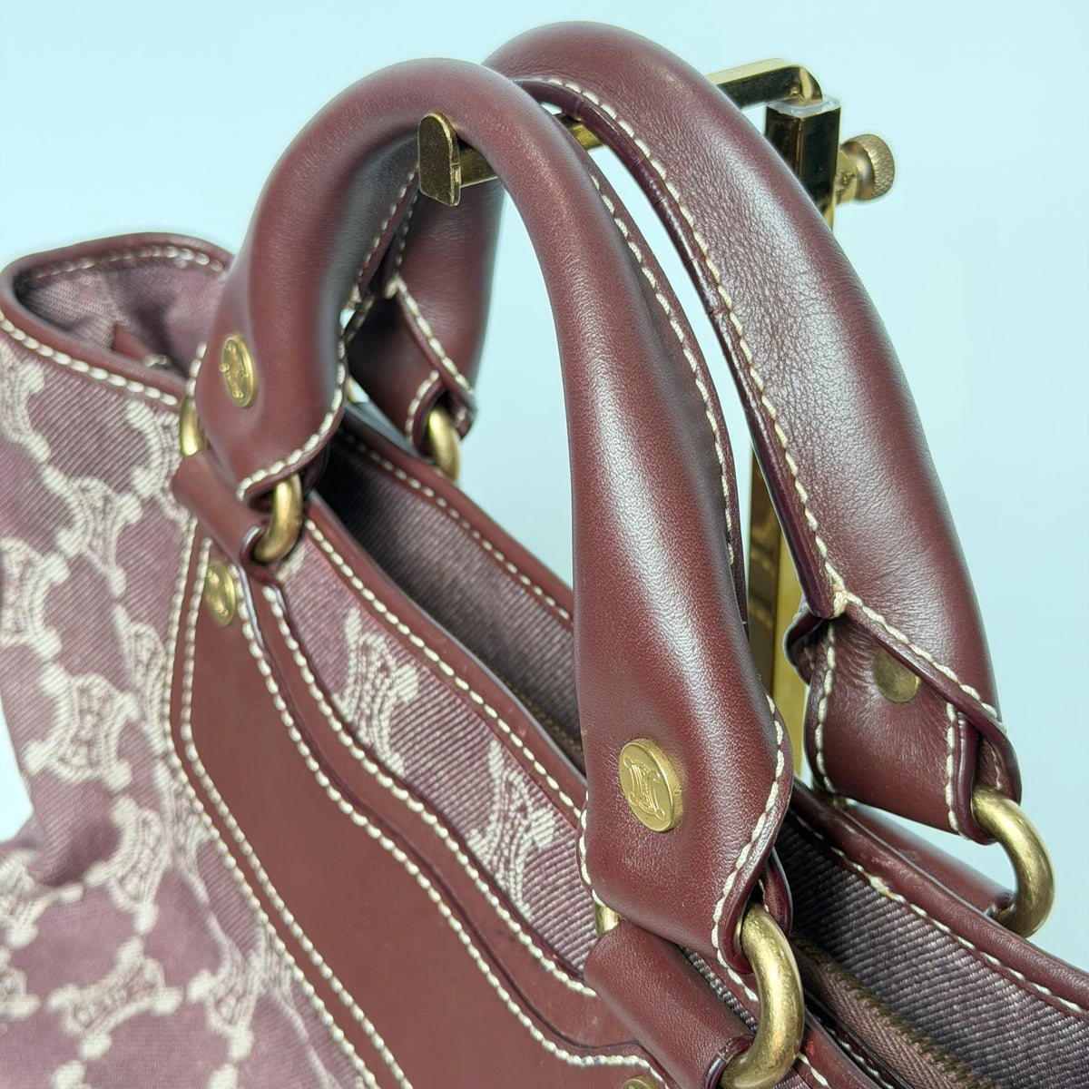 Celine Boogie Bag Triomphe Burgundy Denim - Queen May