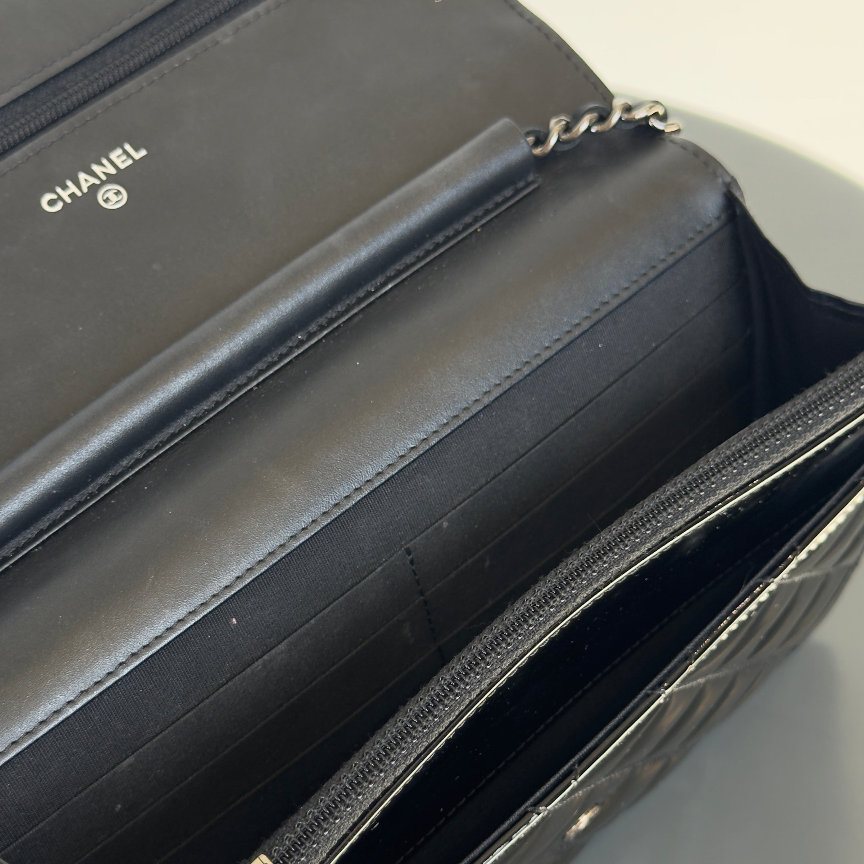 Chanel Black Patent Leather Wallet On Chain - Queen May