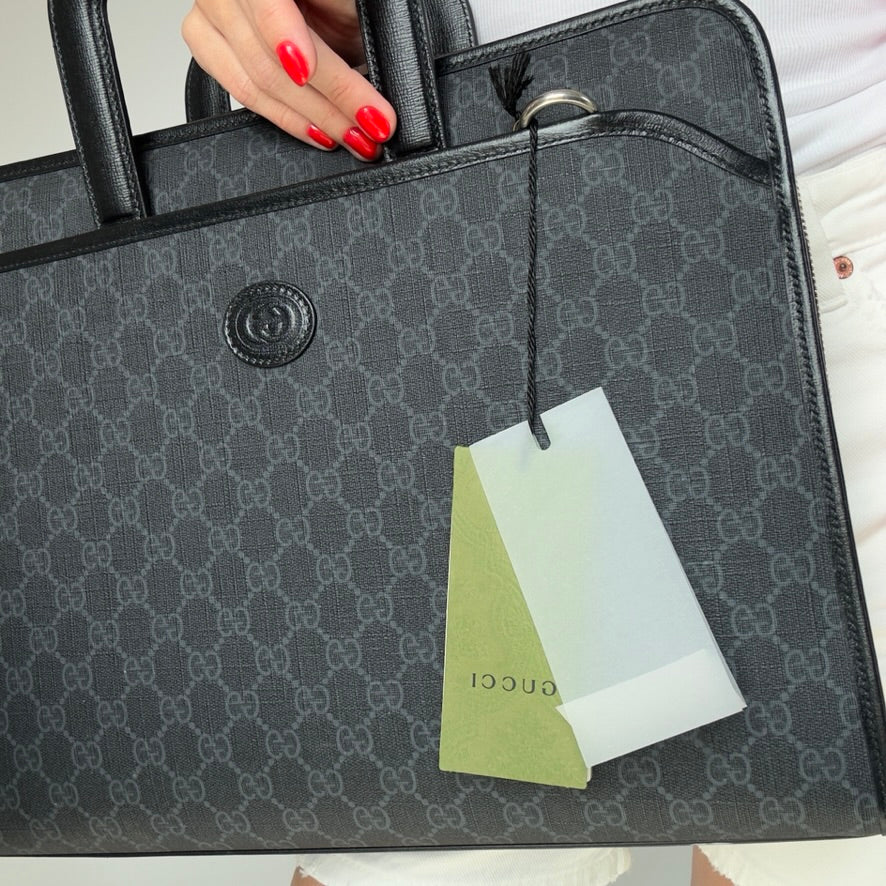 Gucci Interlocking G Patch Convertible Briefcase GG Coated Canvas - Queen May