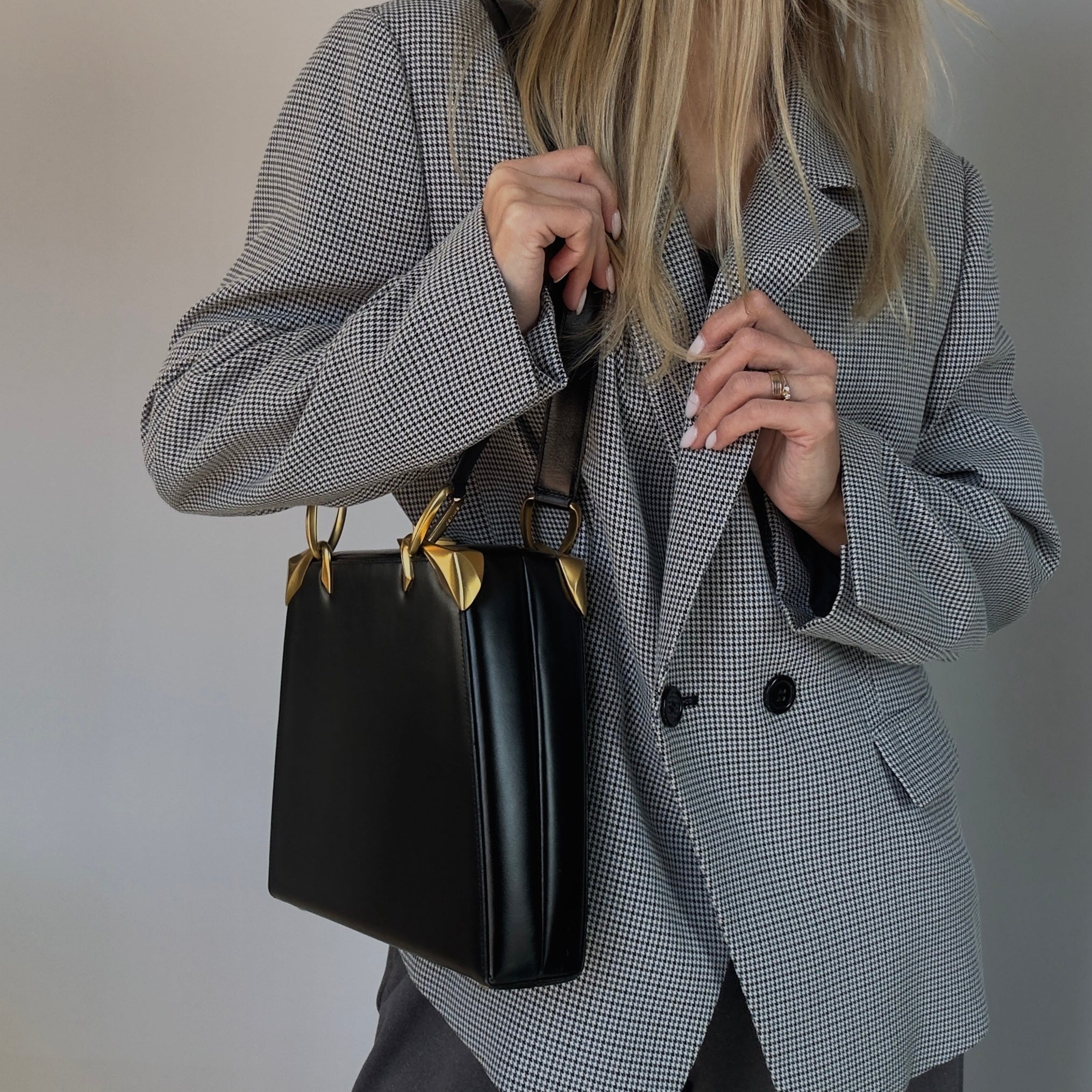 Celine Leather Shoulder Bag Matte Black - Queen May