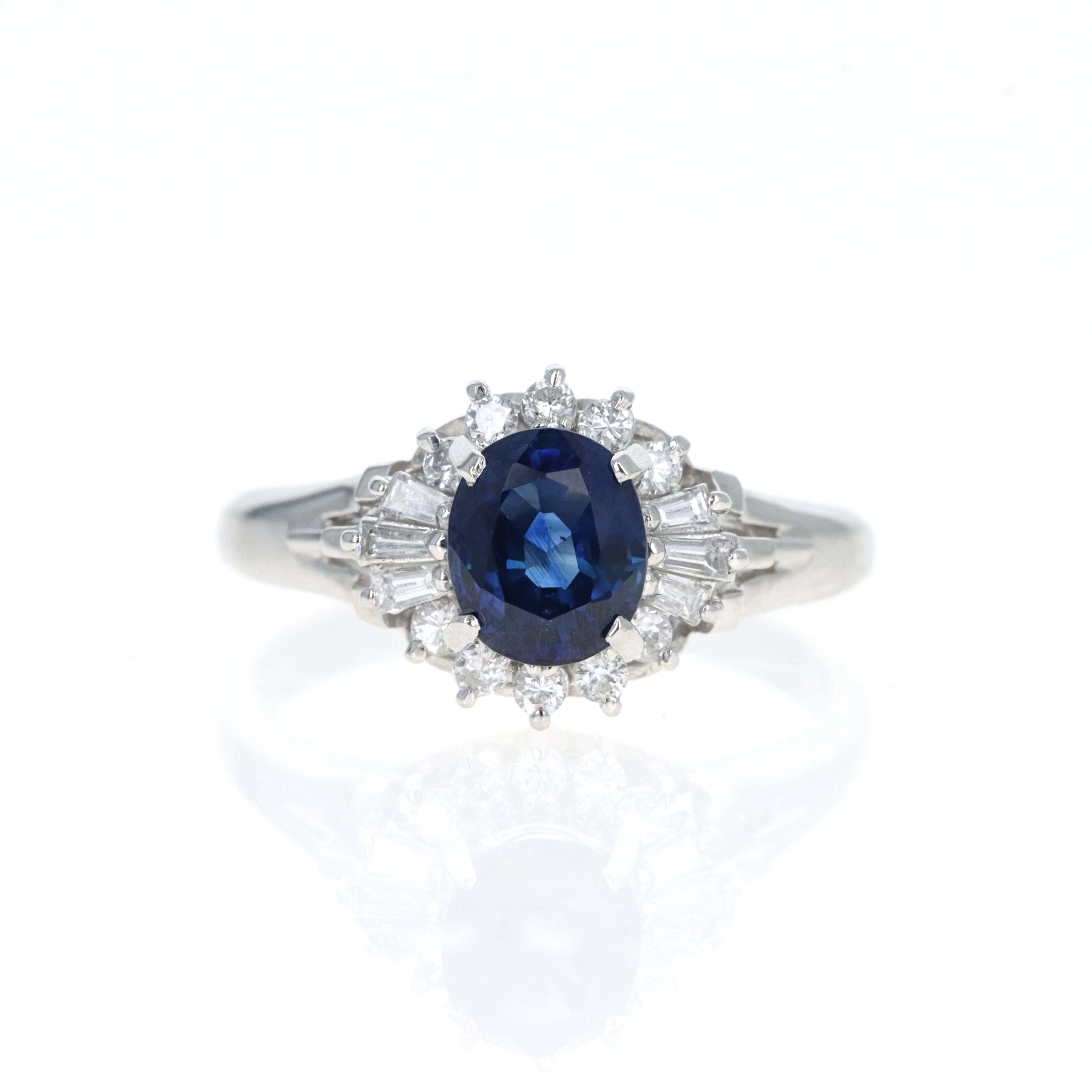 Platinum 1.25 Carat Oval Sapphire Diamond Fan Ring - Queen May