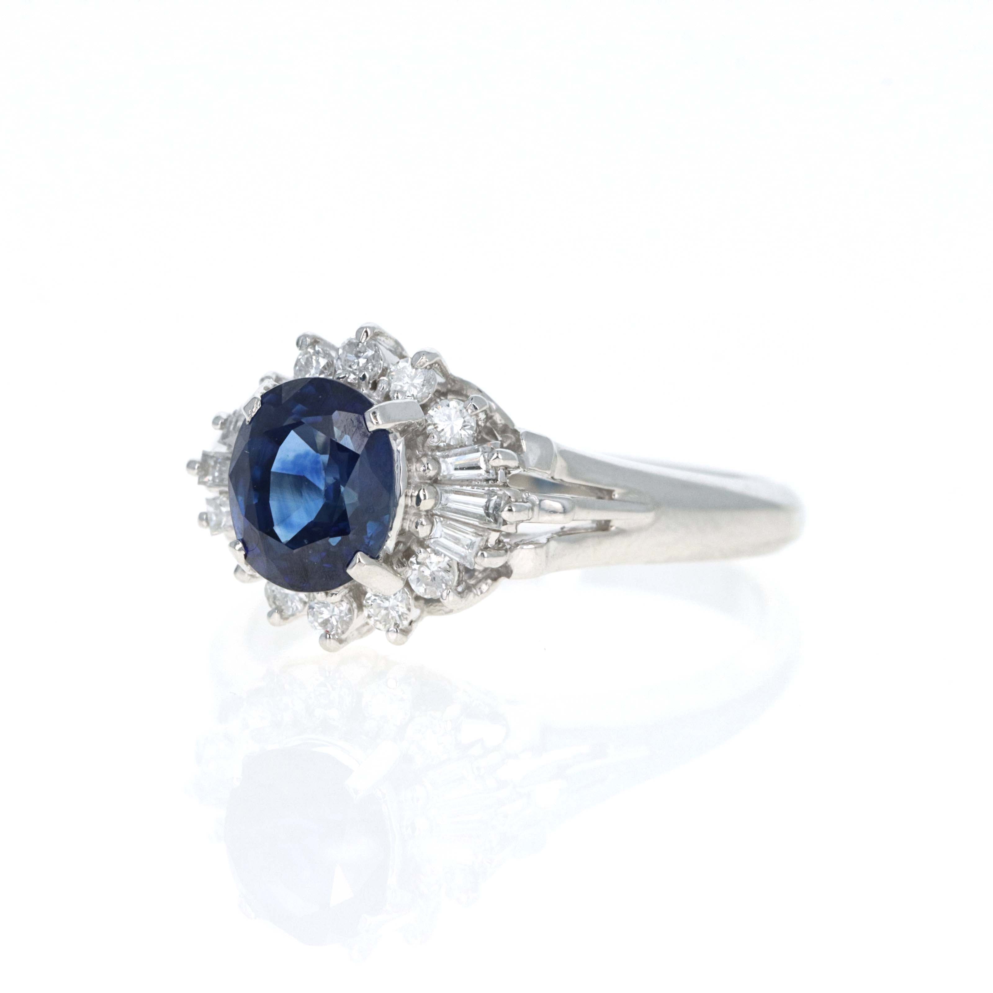 Platinum 1.25 Carat Oval Sapphire Diamond Fan Ring - Queen May