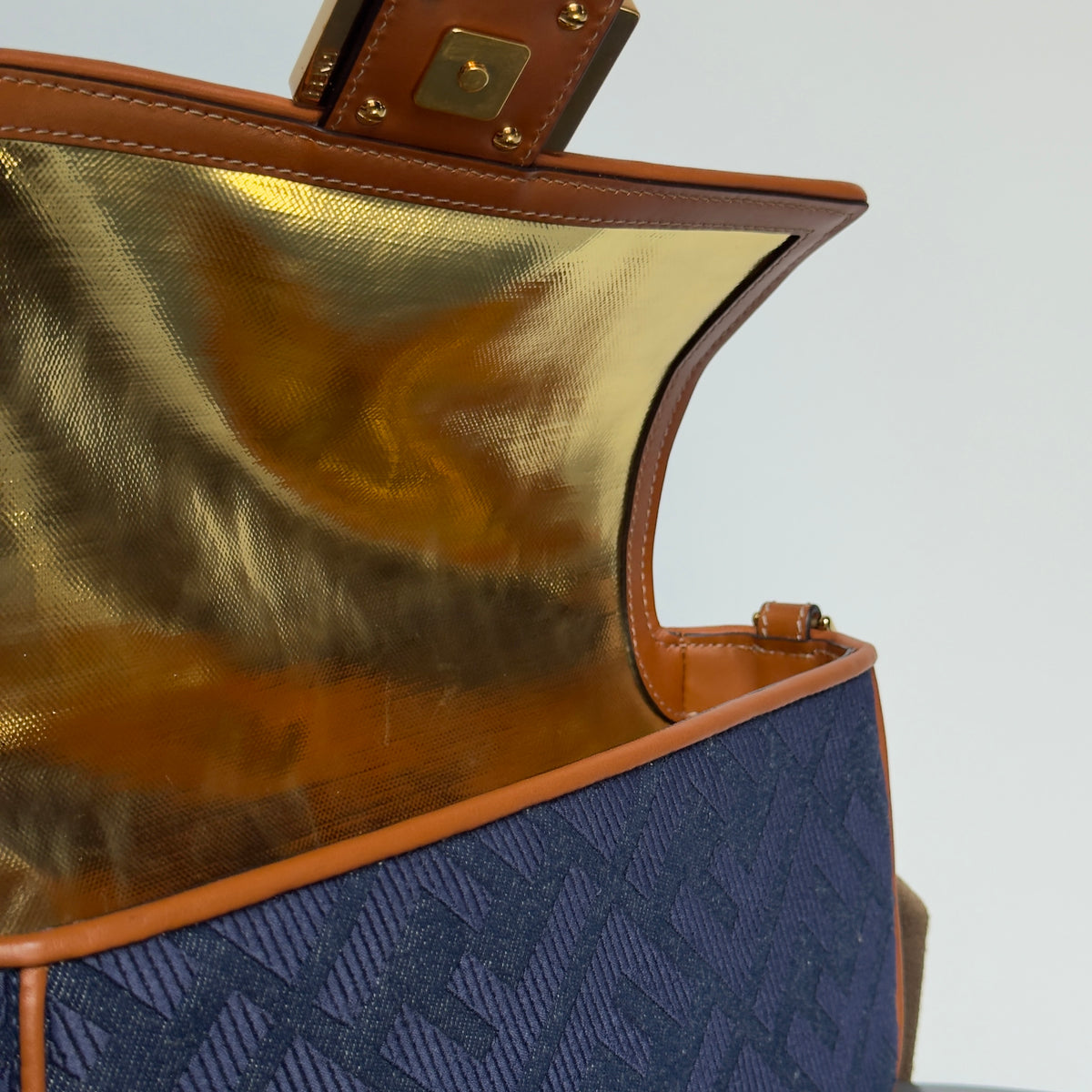 Fendi Zucca Embroidered Denim Baguette Satchel - Queen May