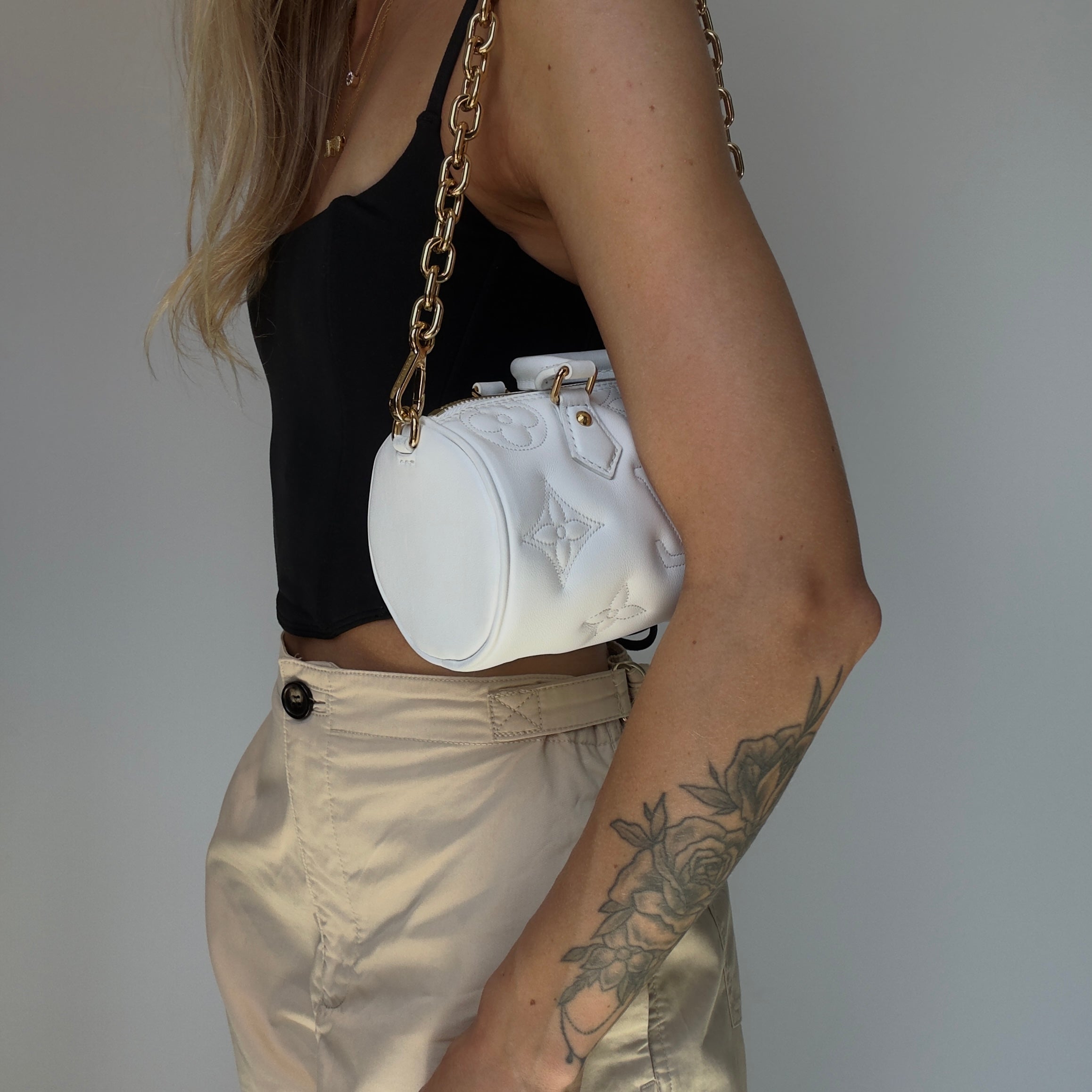 Louis Vuitton Calfskin Bubblegram Papillon BB Snow White