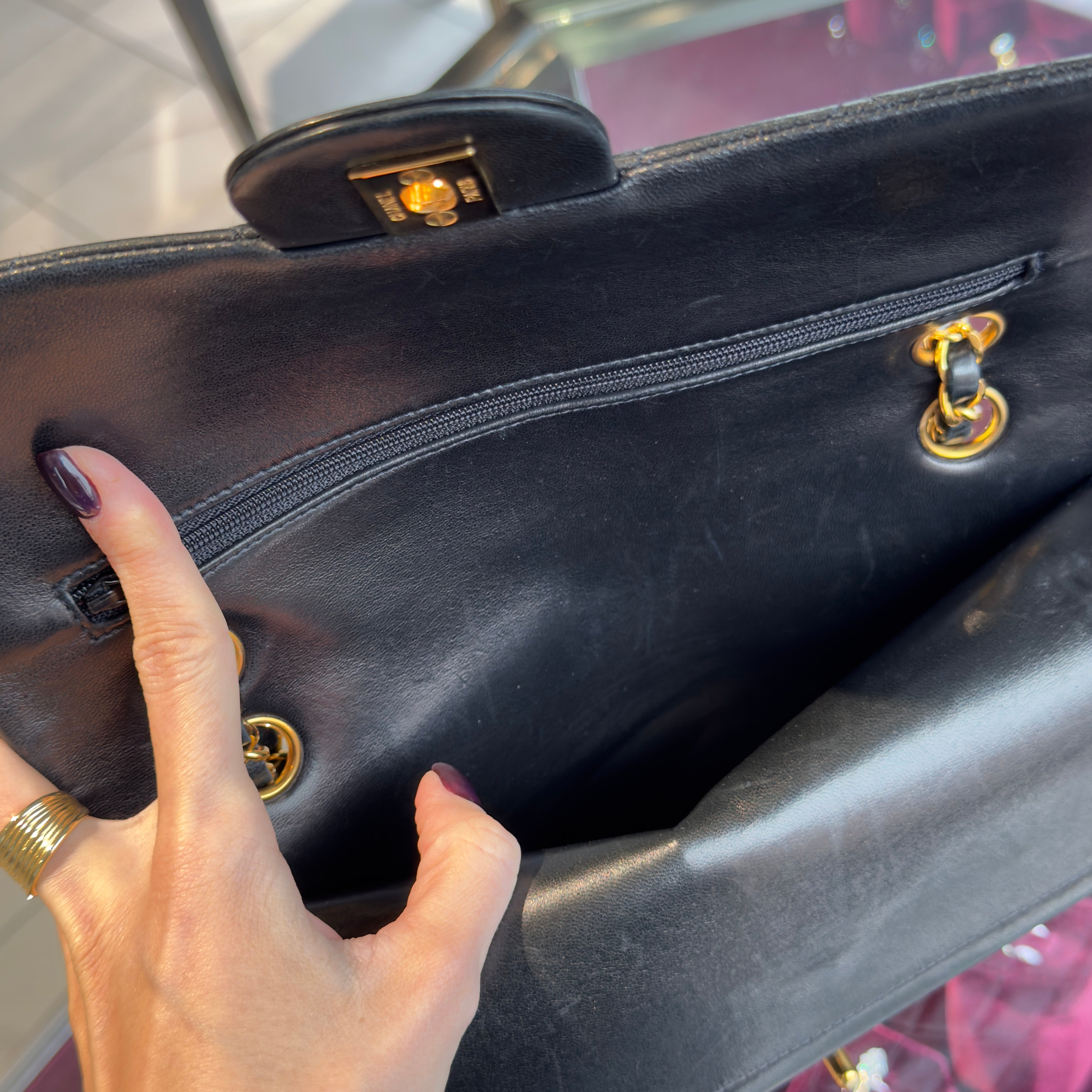 Vintage Chanel Medium Double Flap Lambskin Black - Queen May