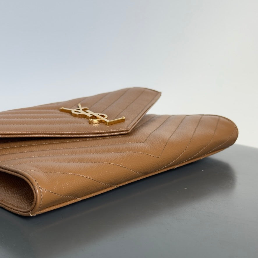 Saint Laurent Quilted Clutch Dark Natural Gold - Queen May
