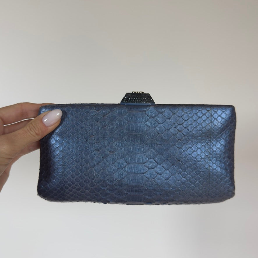 Vintage Chanel Classic Clutch Bag Blue Python - Queen May