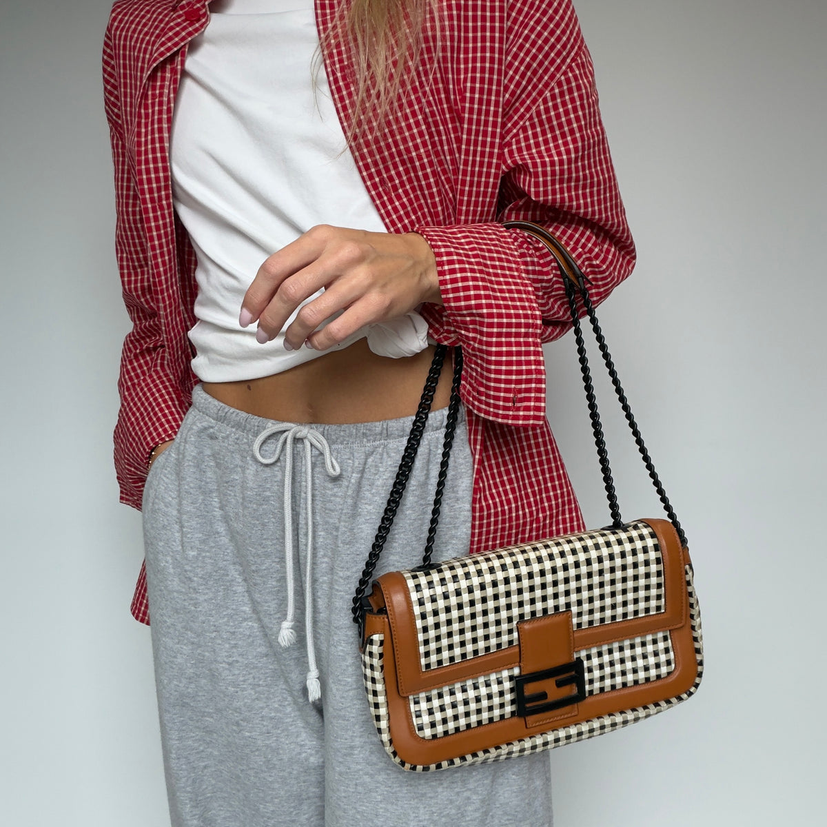 Fendi Baguette Vichy Interlaced Leather Bag