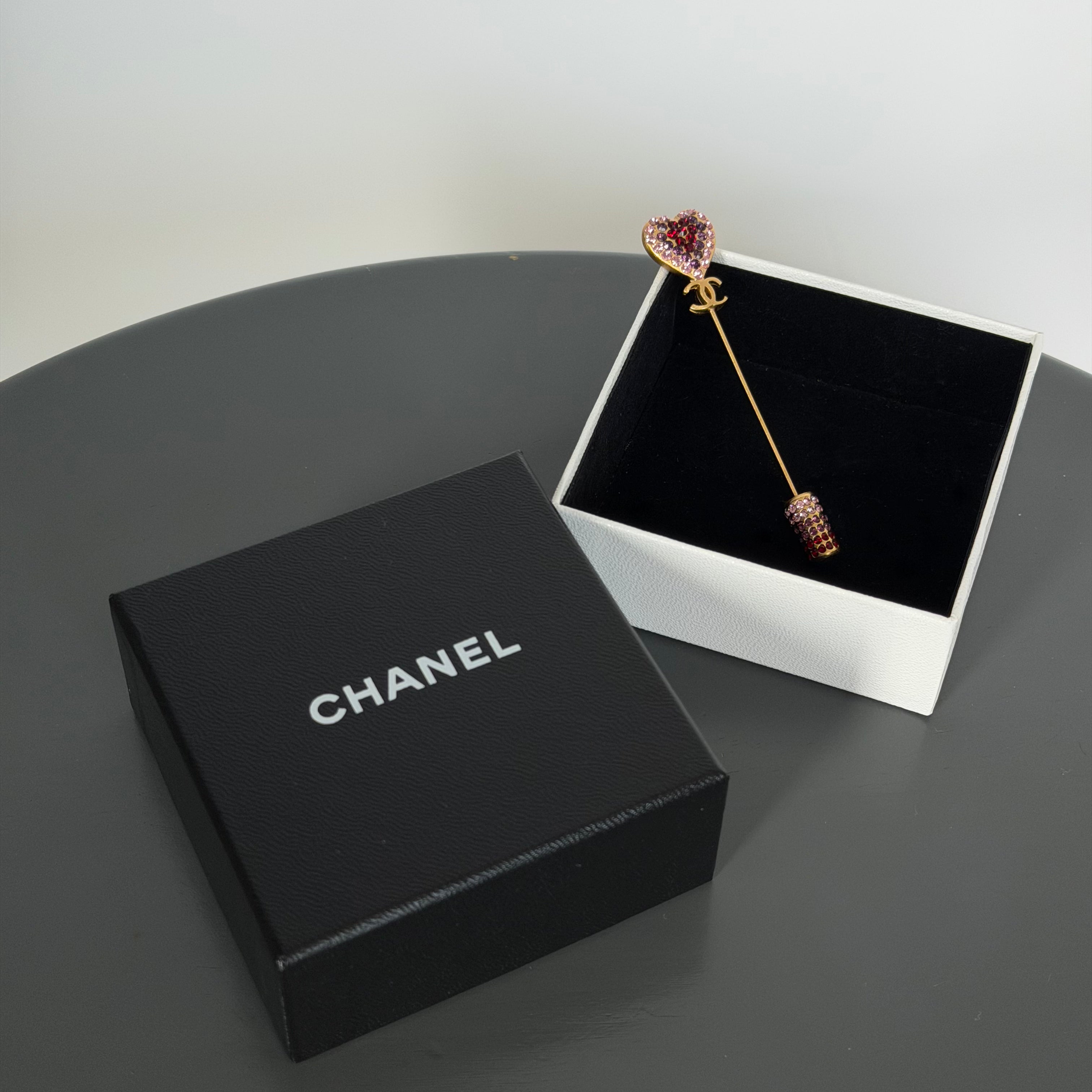Vintage Chanel 02P Rhinestone Love Stick Pin Brooch - Queen May