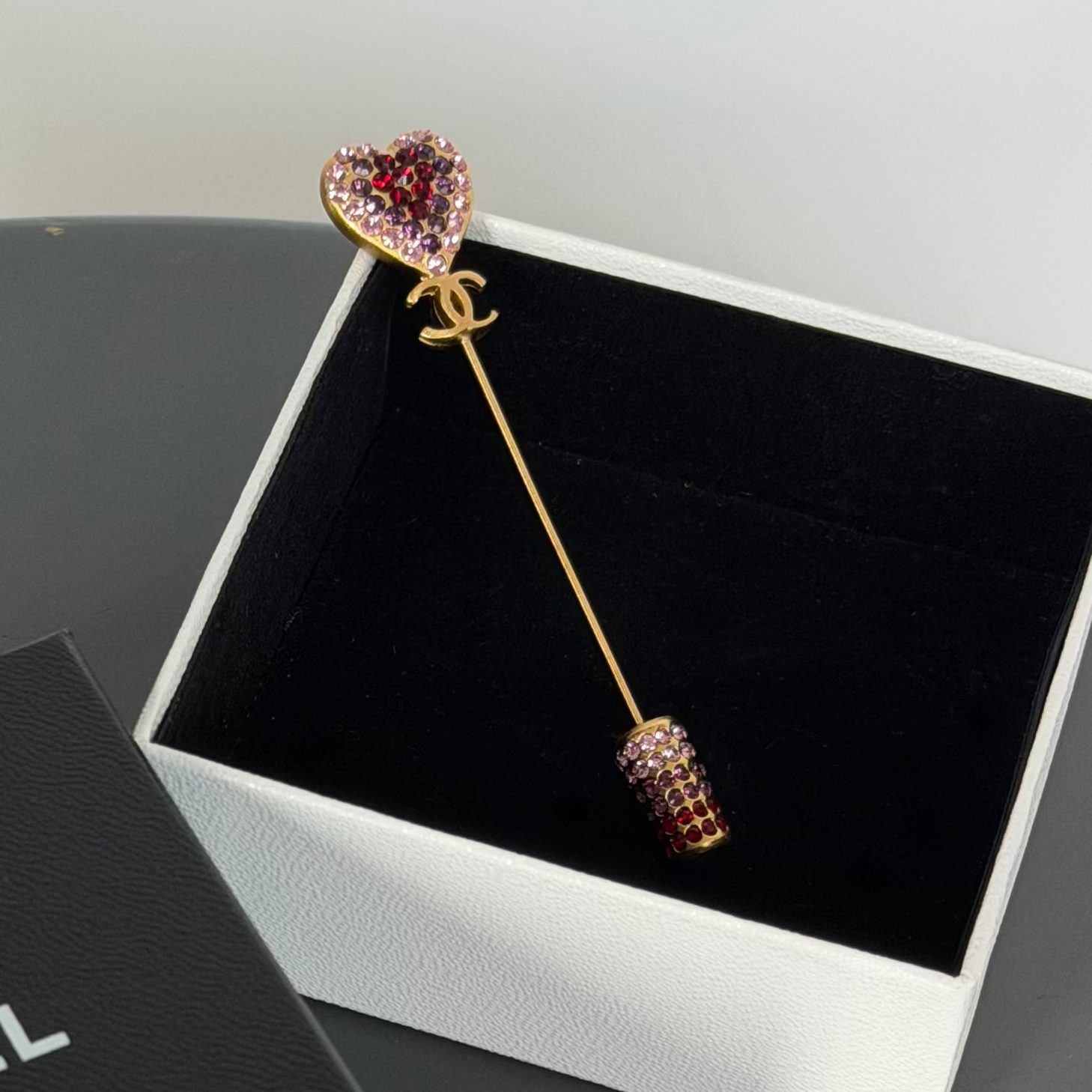 Vintage Chanel 02P Rhinestone Love Stick Pin Brooch - Queen May