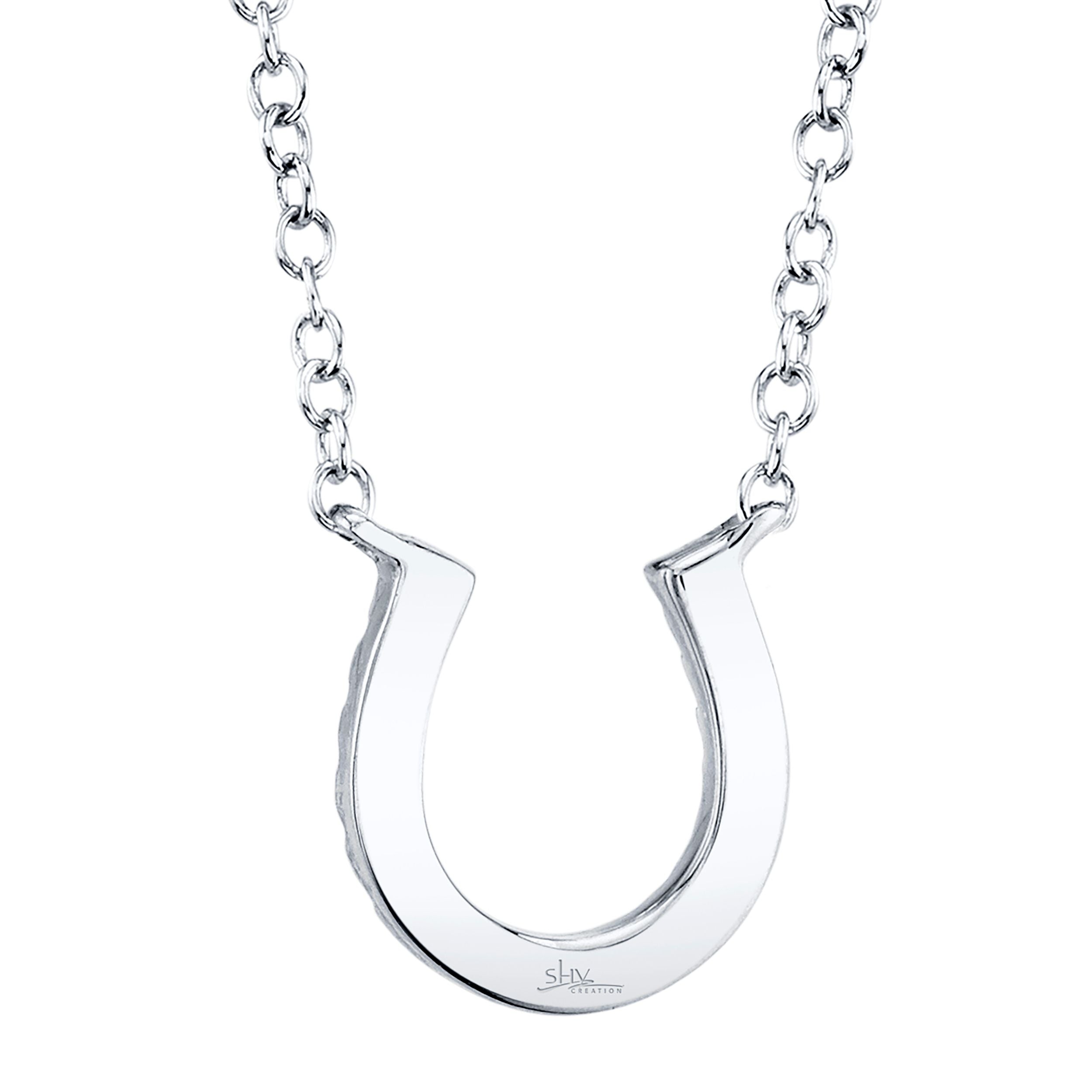 14K Gold Mini Diamond Horseshoe Pendant Necklace - Queen May