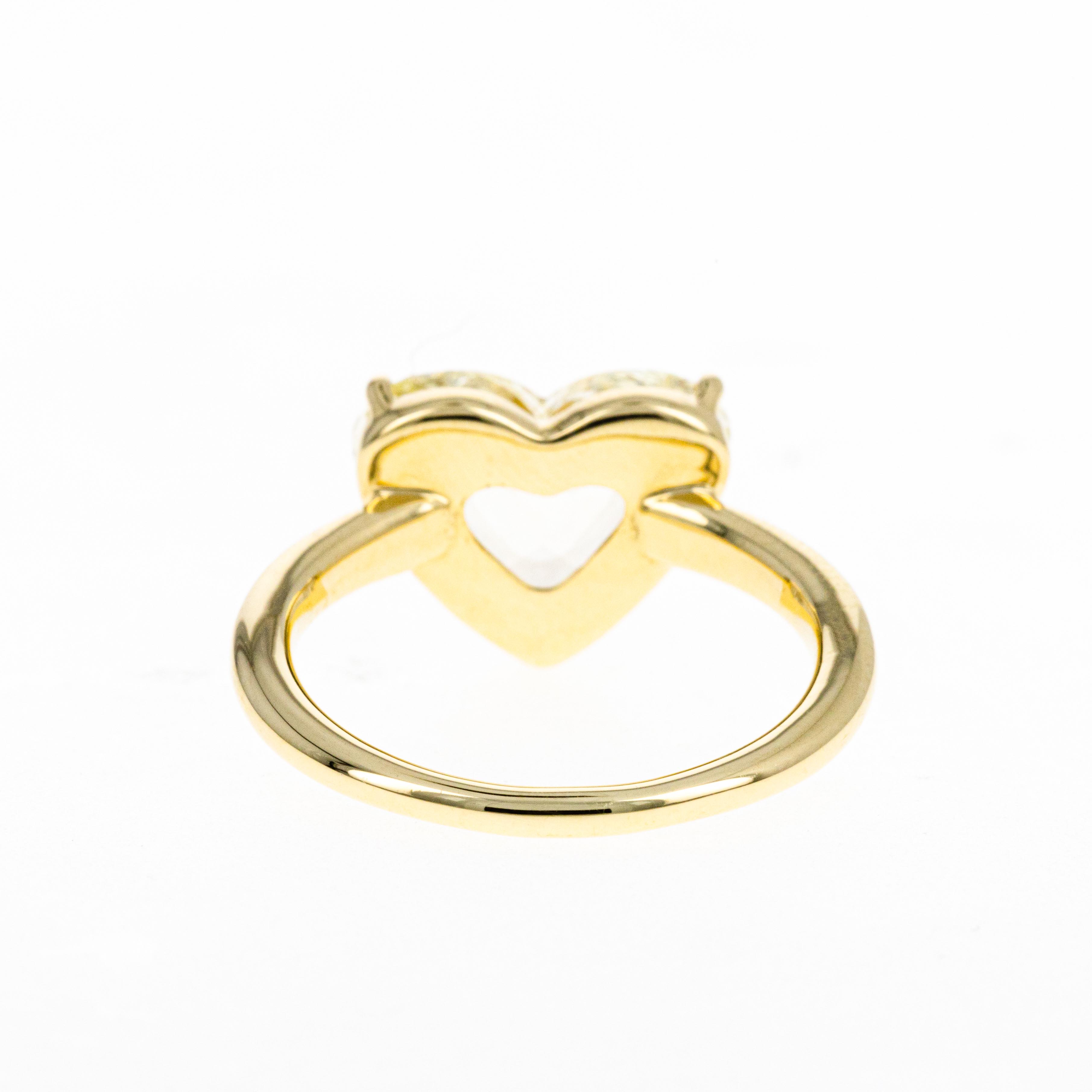 3.51 Carat Natural Fancy Light Yellow Heart Rose Cut Diamond Ring in 18K Yellow Gold GIA Certified - Queen May