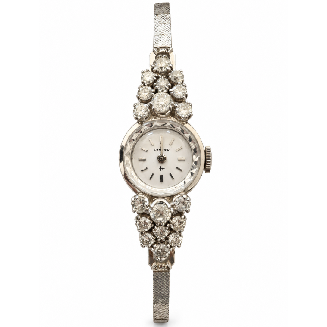 Vintage 14K White Gold Diamond Hamilton Watch