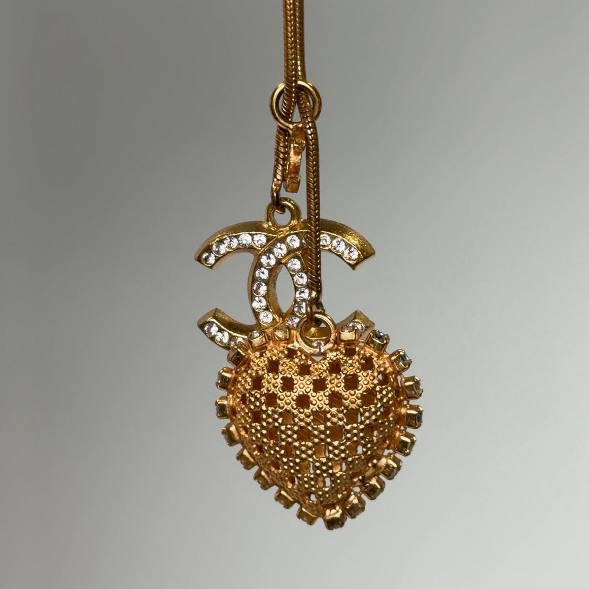 Chanel Heart Rhinestone Lariat Necklace 2001