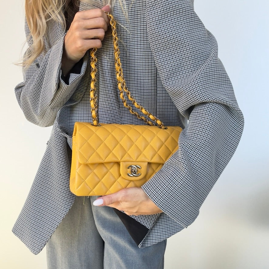 Chanel Double Flap Yellow Caviar