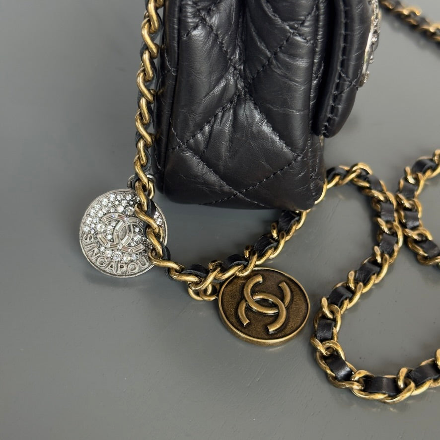 Limited Edition Chanel 2015 Calfskin Paris Dubai Coin Collector Extra Mini Flap Bag - Queen May