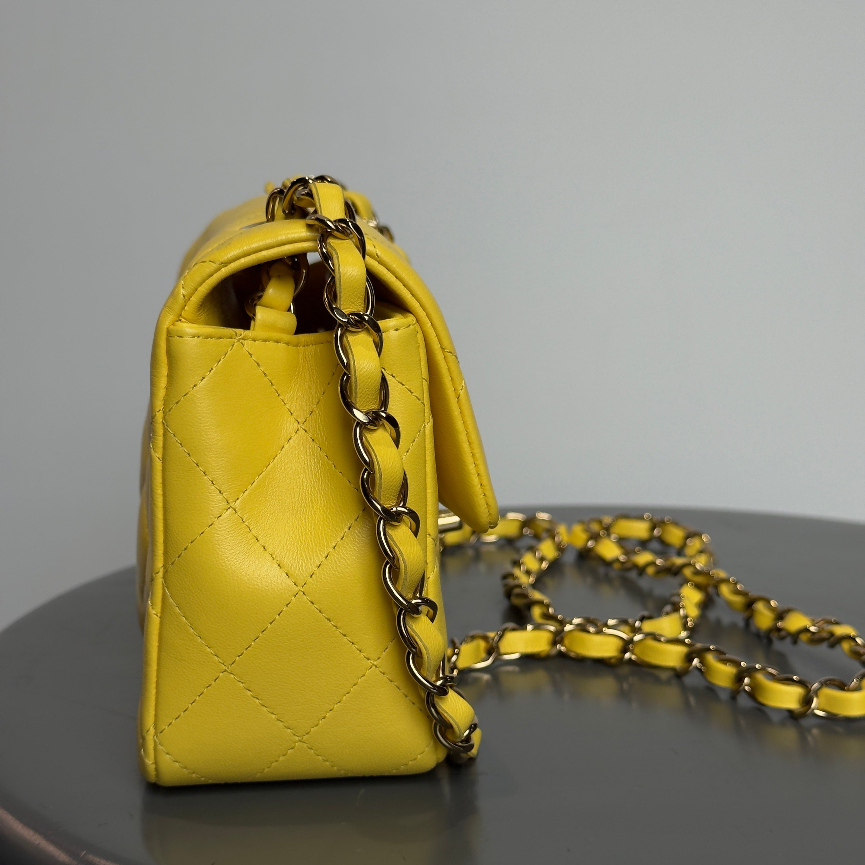 Chanel Quilted Mini Rectangular Flap Bag Lambskin Yellow