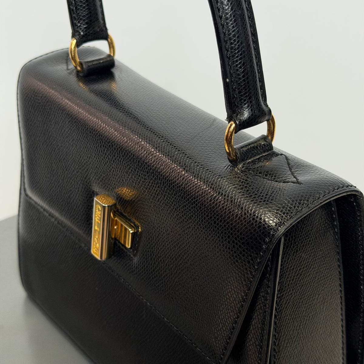 Vintage Celine Top Handle Black Leather Bag