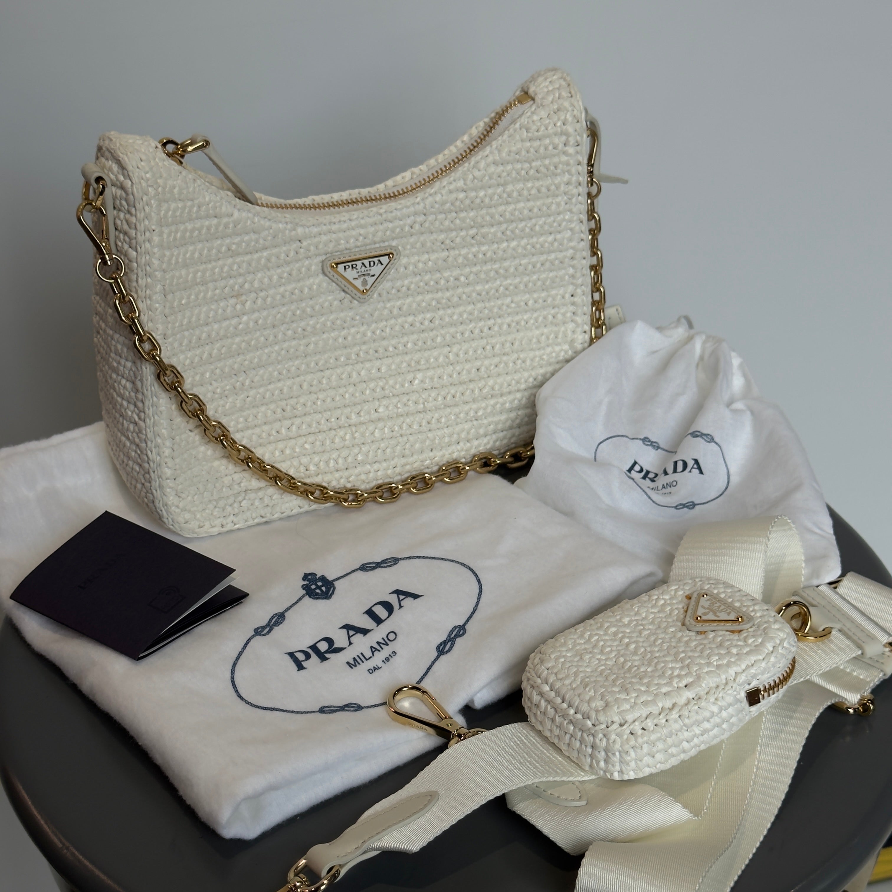 Prada Saffiano White Raffia