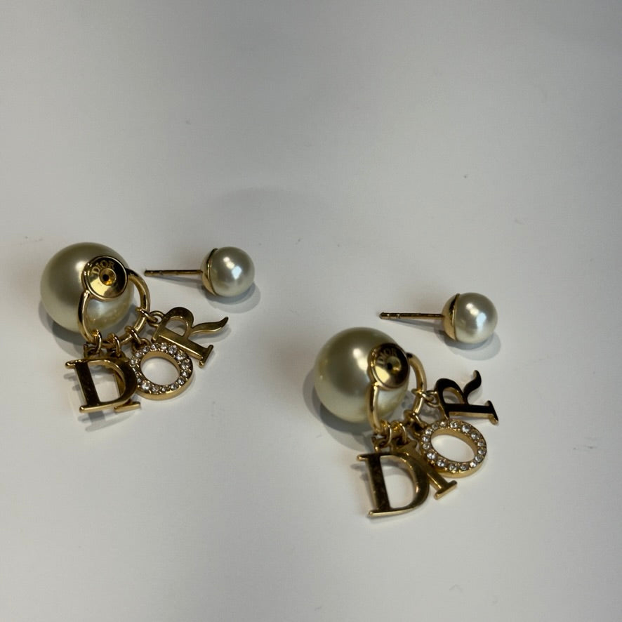 Christian Dior Faux Pearl Crystal Dior Tribales Drop Earrings - Queen May