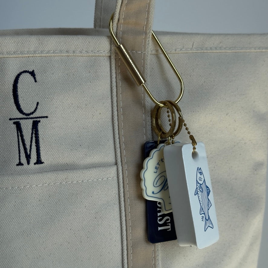 Embroidered Cape May Medium Canvas Boat Tote x Freshwater Curated Goods Bag Charms - Queen May