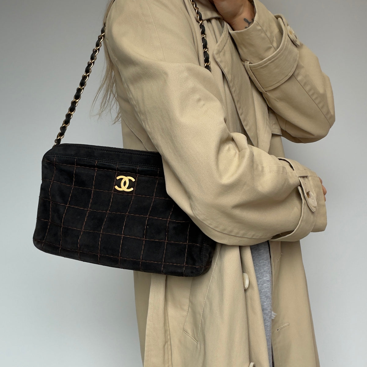Chanel Suede Square Stitch Shoulder Bag