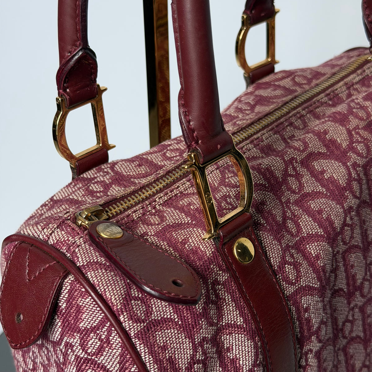 Christian Dior Monogram Boston Bag Red