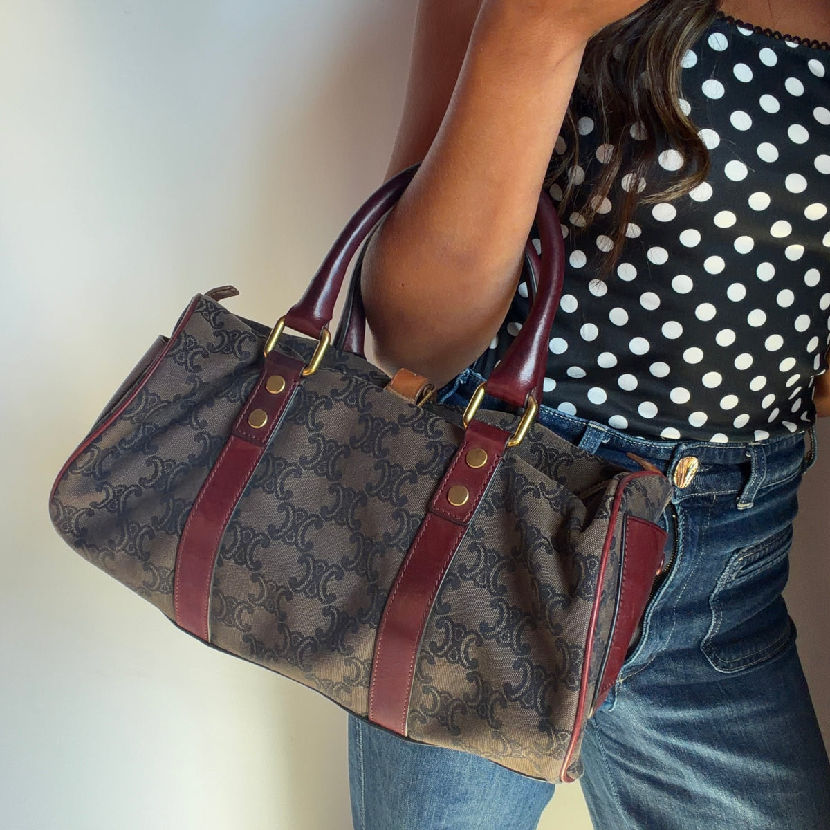 Celine Boston Canvas Barrel Tote