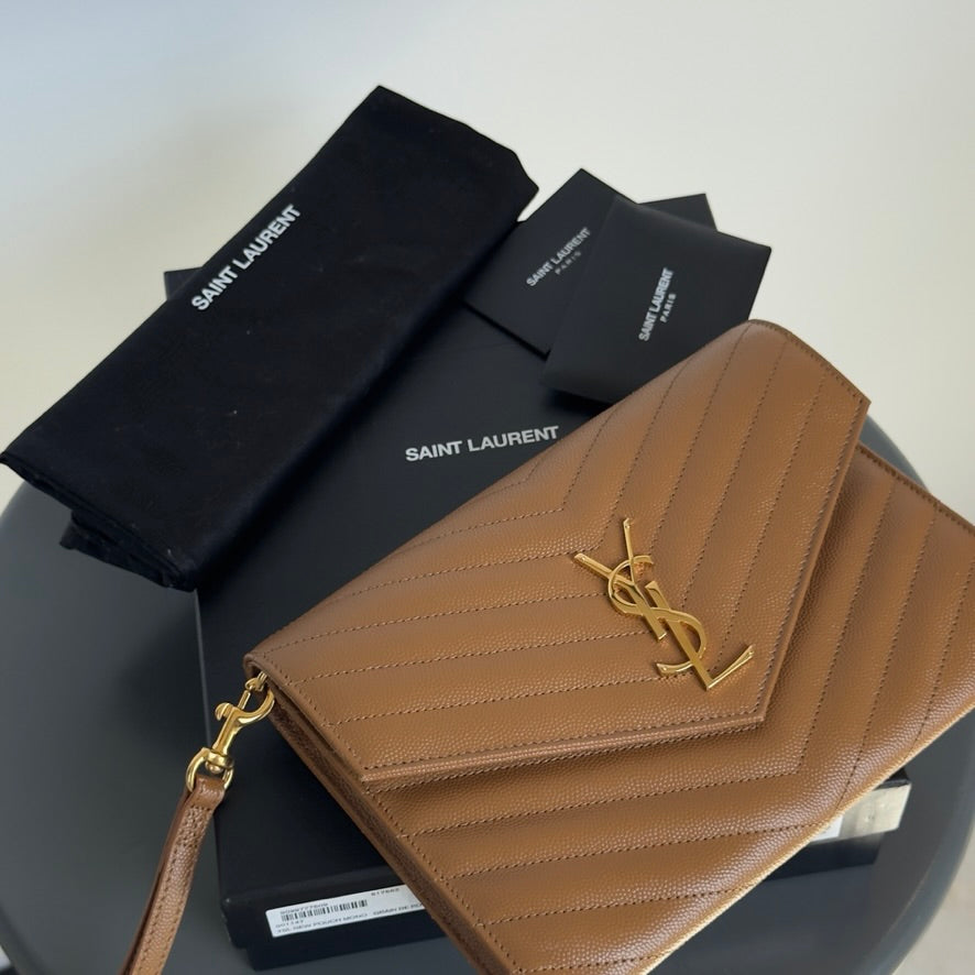 Saint Laurent Quilted Clutch Dark Natural Gold - Queen May