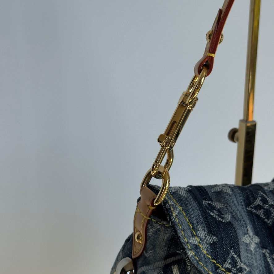 Rare Limited Edition Louis Vuitton Blue Monogram Raye Denim Judy Blame Mini Pleaty Gold & Silver Hardware, 2008 6 Charms - Queen May