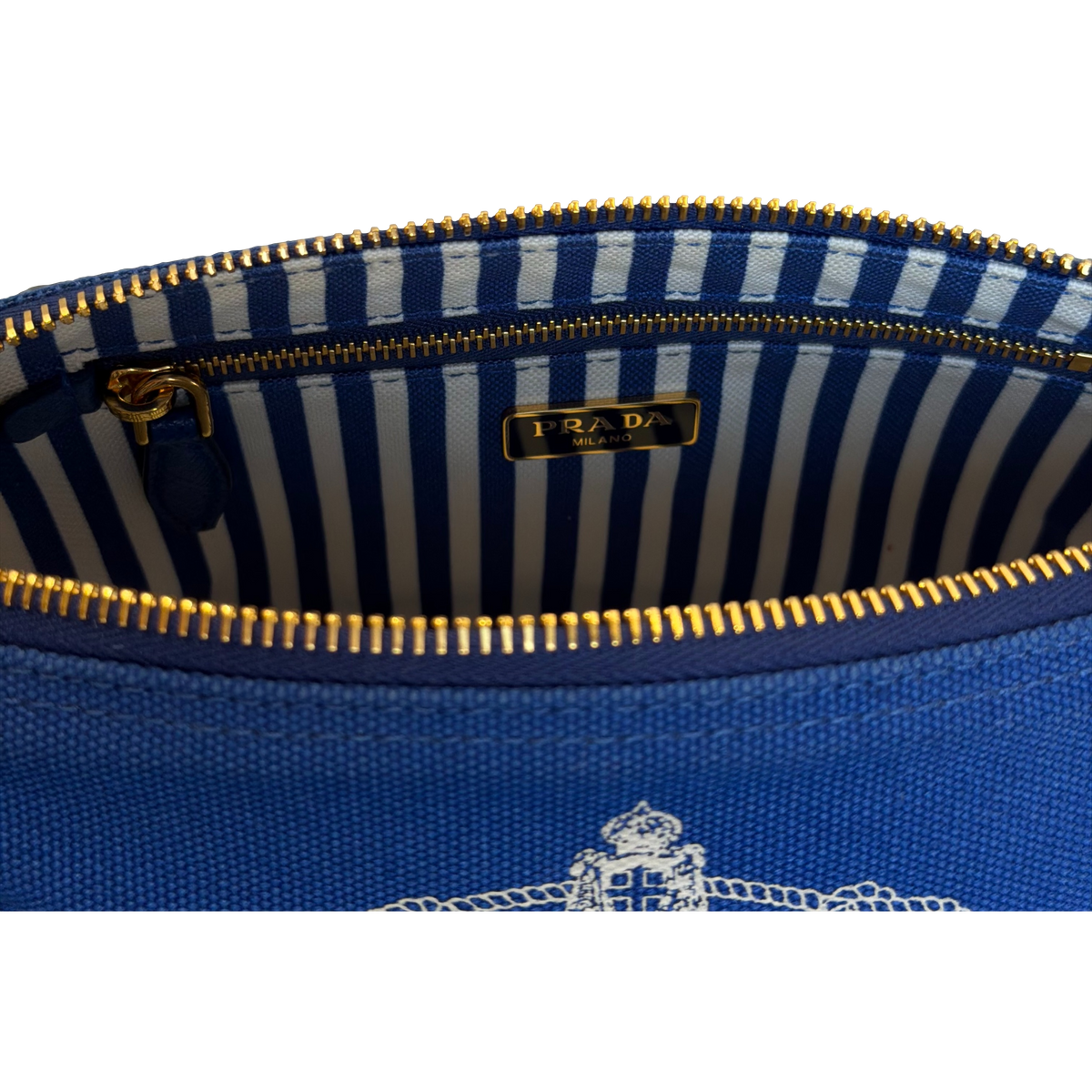 Prada Blue Logo Canvas Cosmetic Pouch