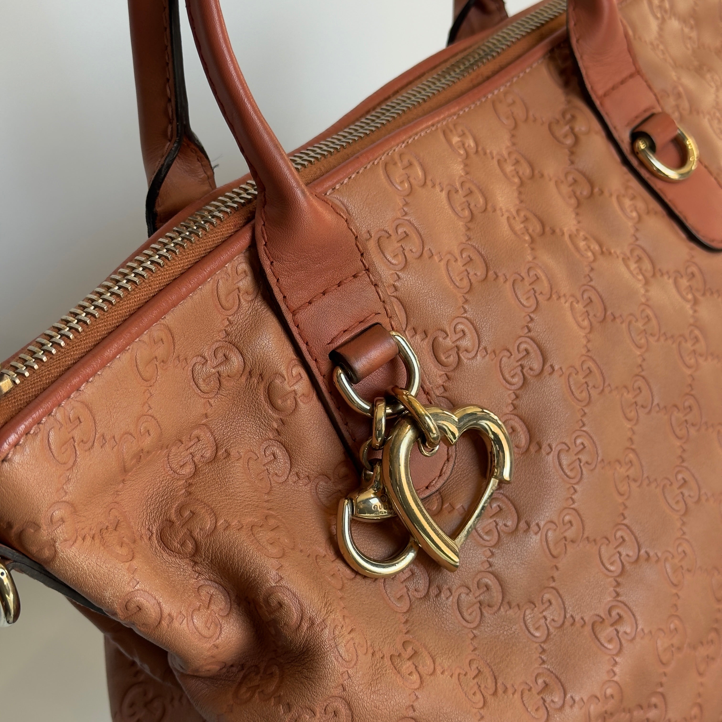 Gucci Leather Heart Bit GG Peach Tote - Queen May