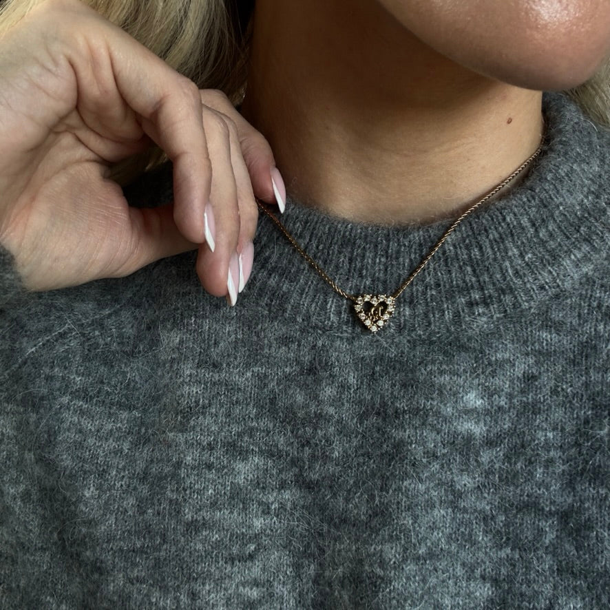 Christian Dior Heart Rhinestone Logo Necklace - Queen May