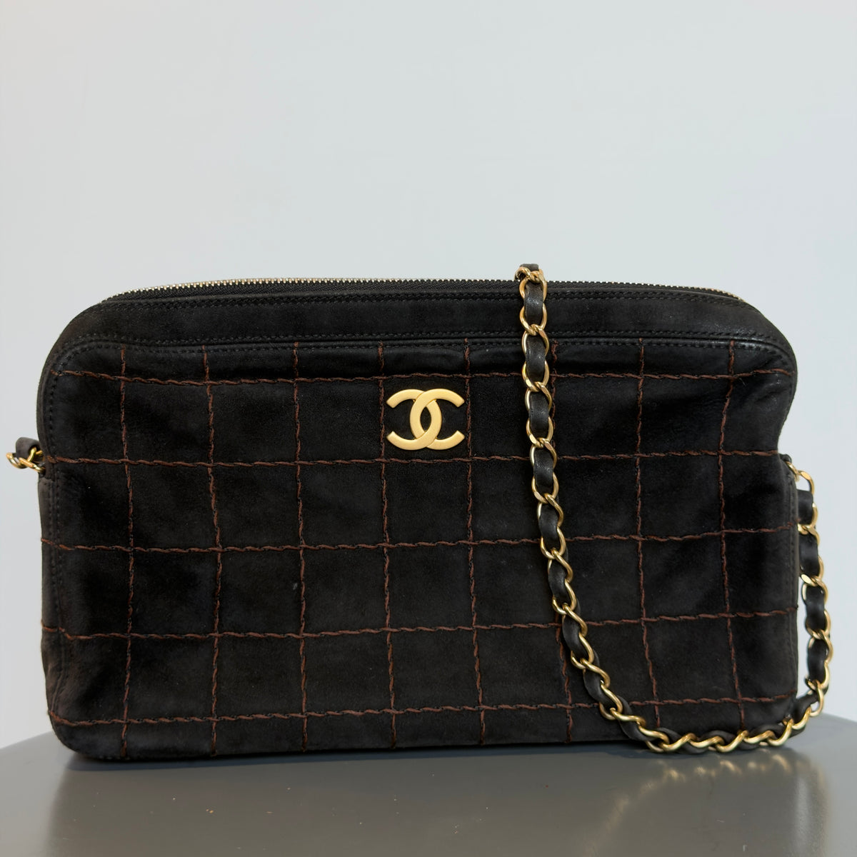 Chanel Suede Square Stitch Shoulder Bag