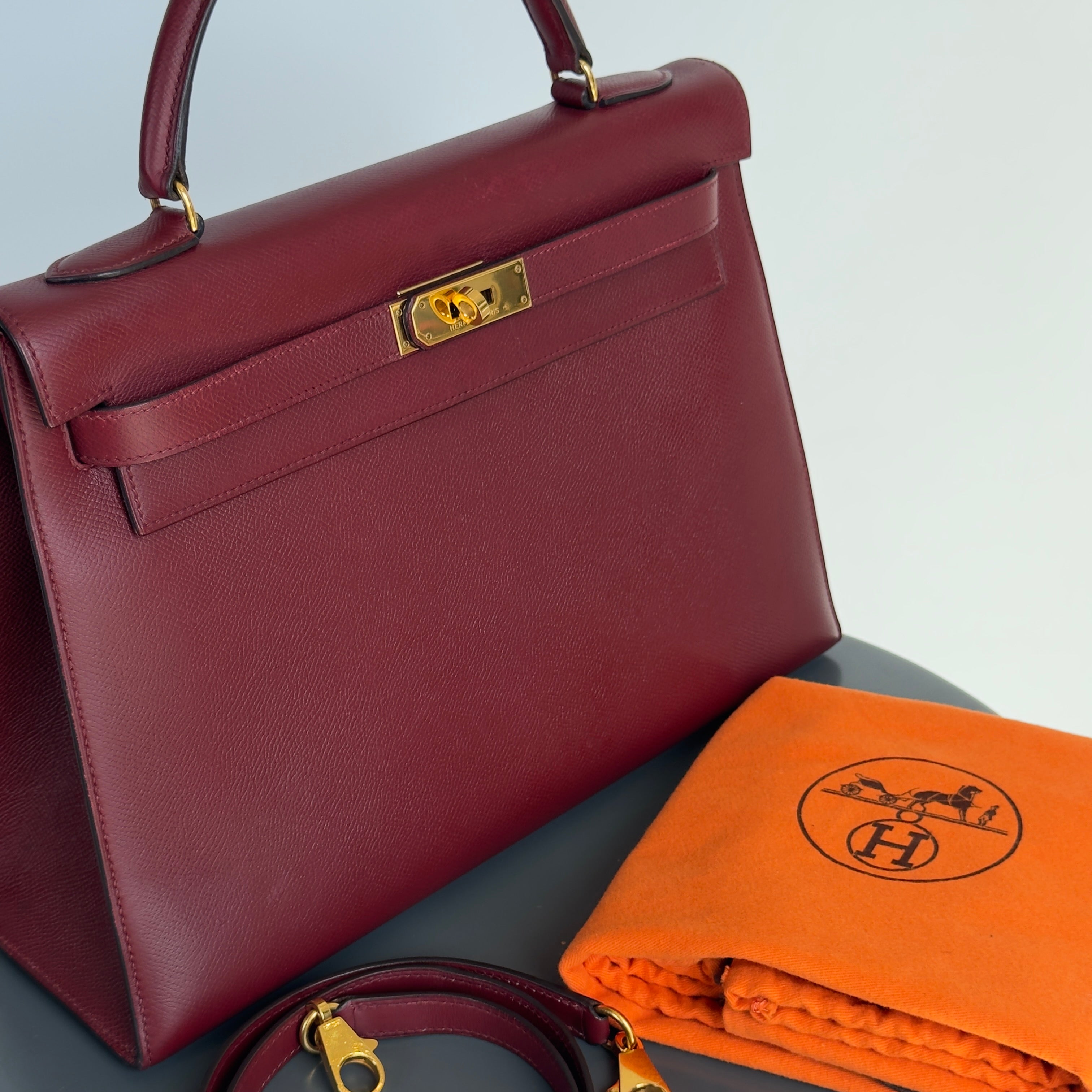 Vintage Hermes Kelly 32 Epsom Leather Rouge H 1991 - Queen May