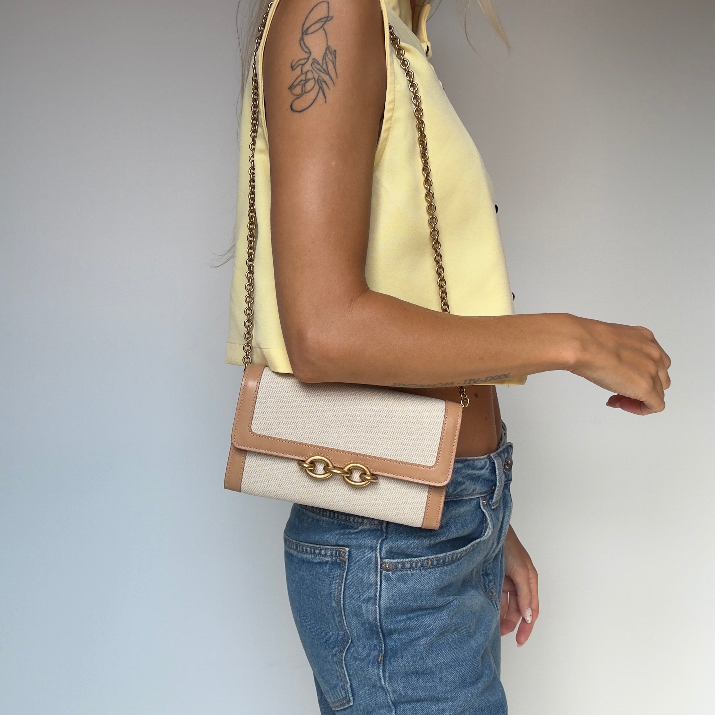 Saint Laurent Natural Le Maillon Canvas Wallet on Chain - Queen May