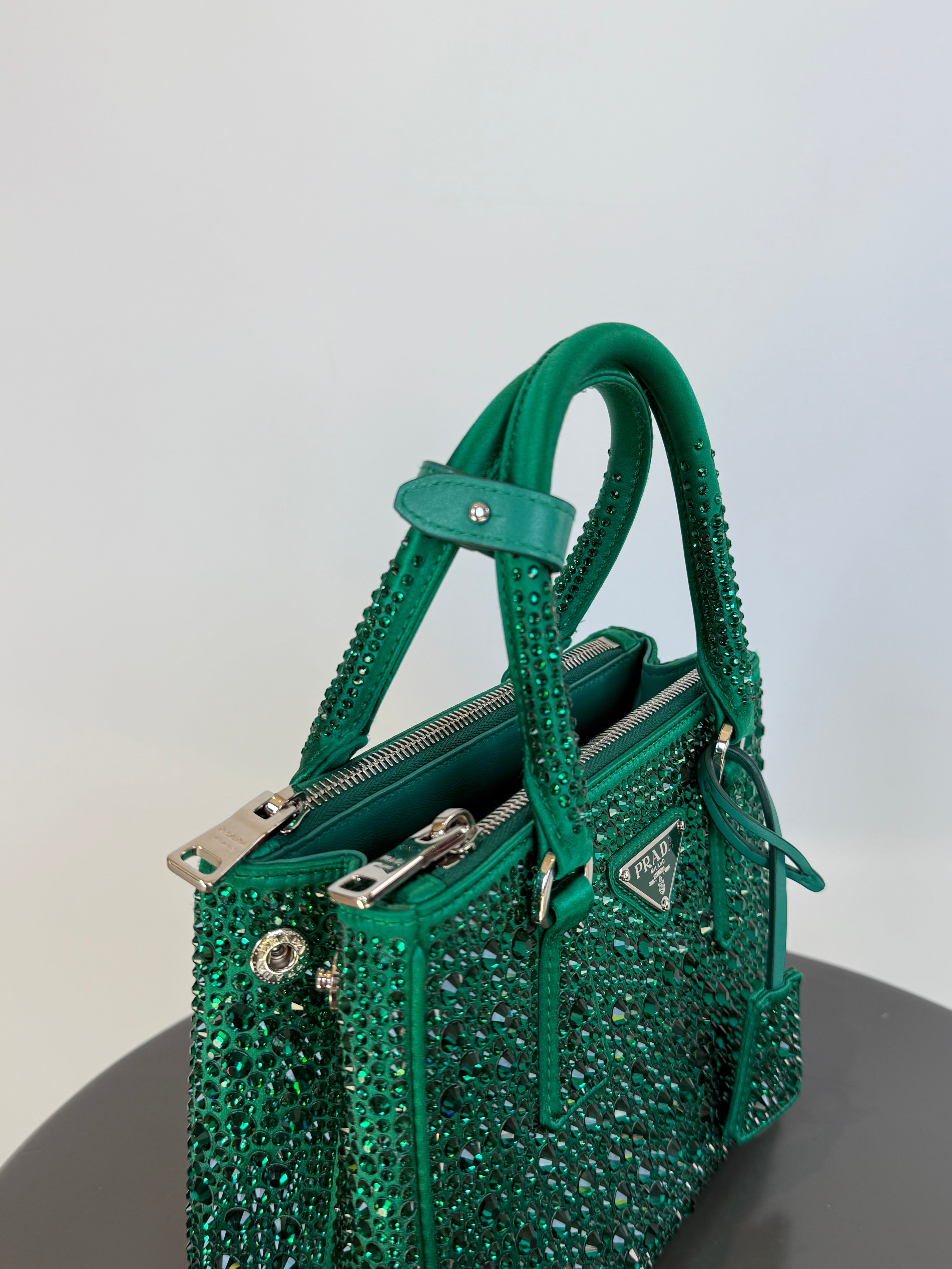 Prada Galleria Double Zip Tote Crystal Embellished Satin Mini - Queen May