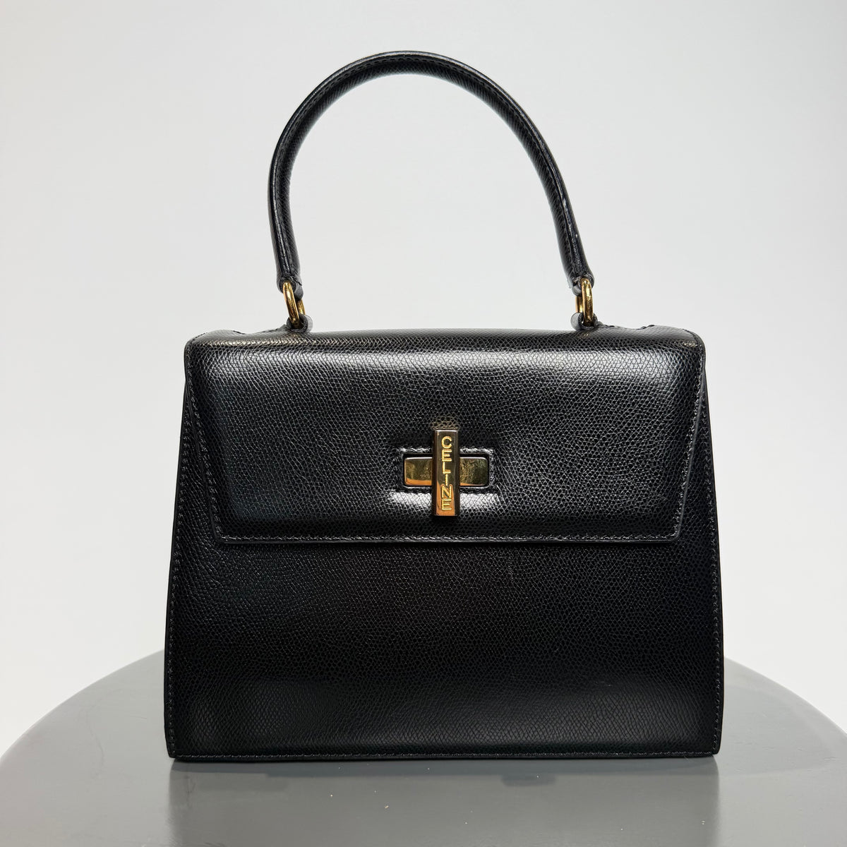 Vintage Celine Top Handle Black Leather Bag