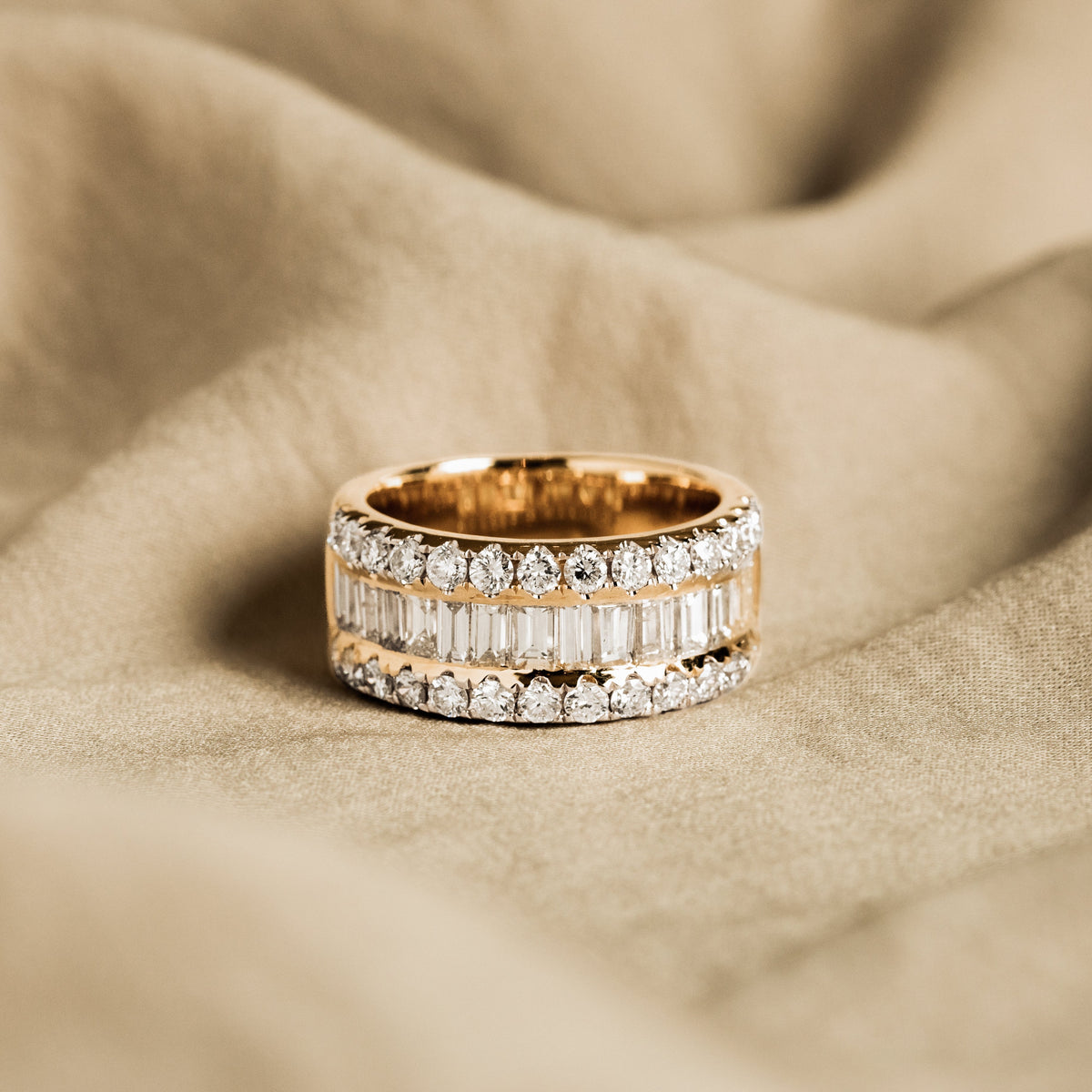 18K Yellow Gold 2.80 Carat Total Weight Diamond Baguette Wide Band - Queen May