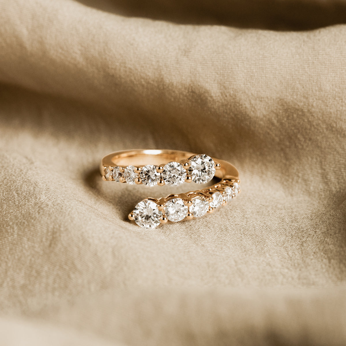 18K Yellow Gold 1.5 Carat Total Weight Round Diamond Bypass Ring - Queen May