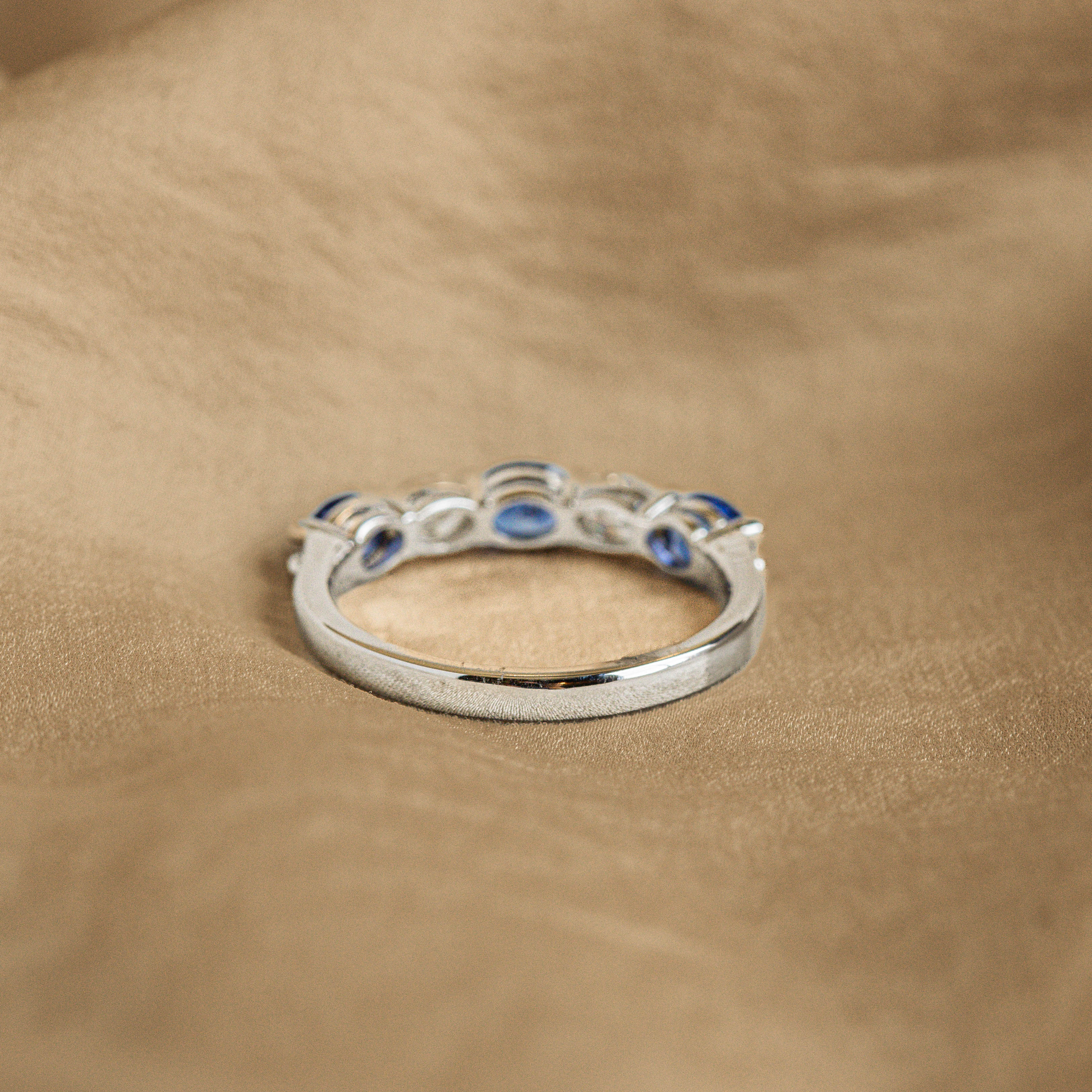 18K White Gold Oval Natural Sapphire Diamond Five Stone Band - Queen May