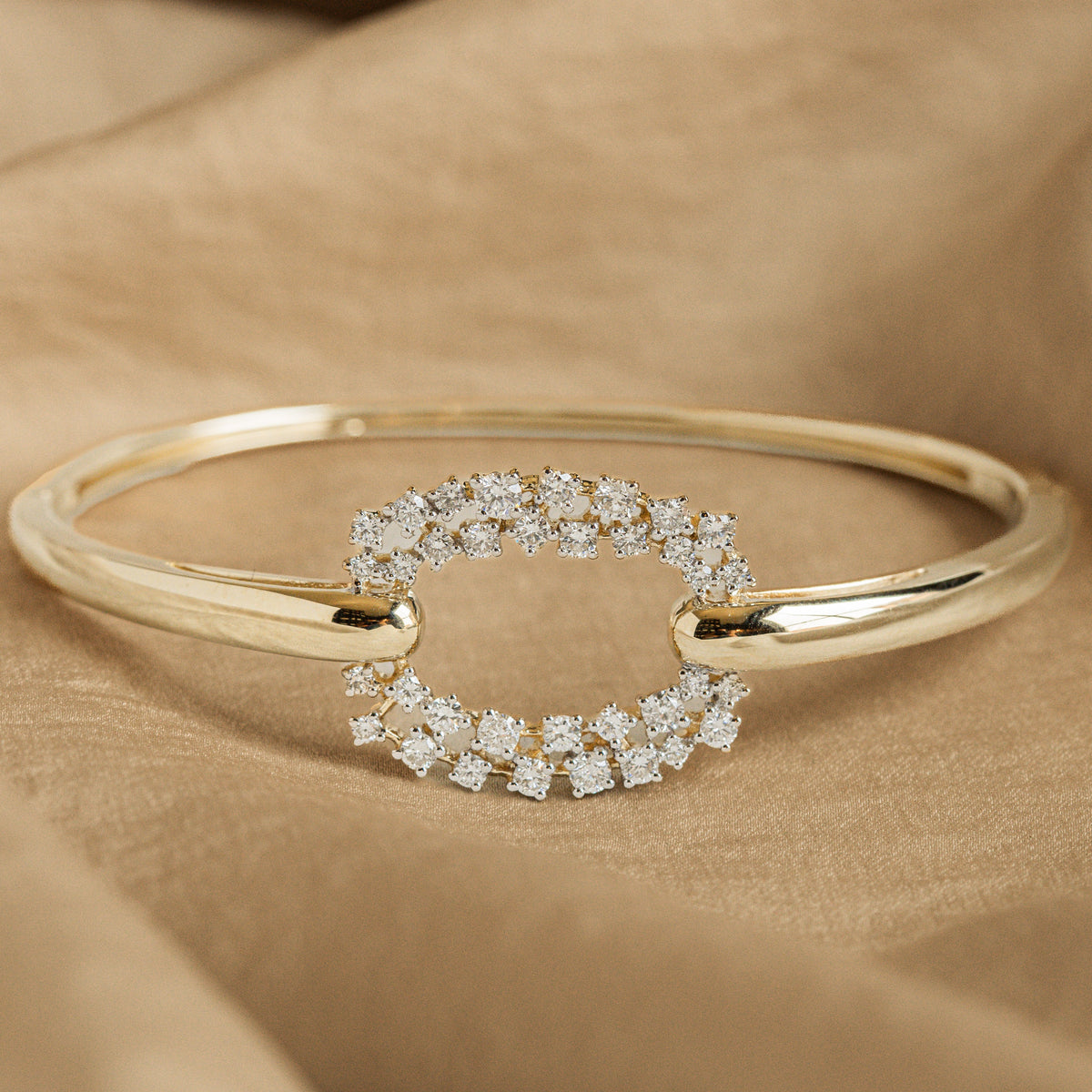14K Yellow Gold 1 Carat Total Weight Scattered Diamond Bangle - Queen May
