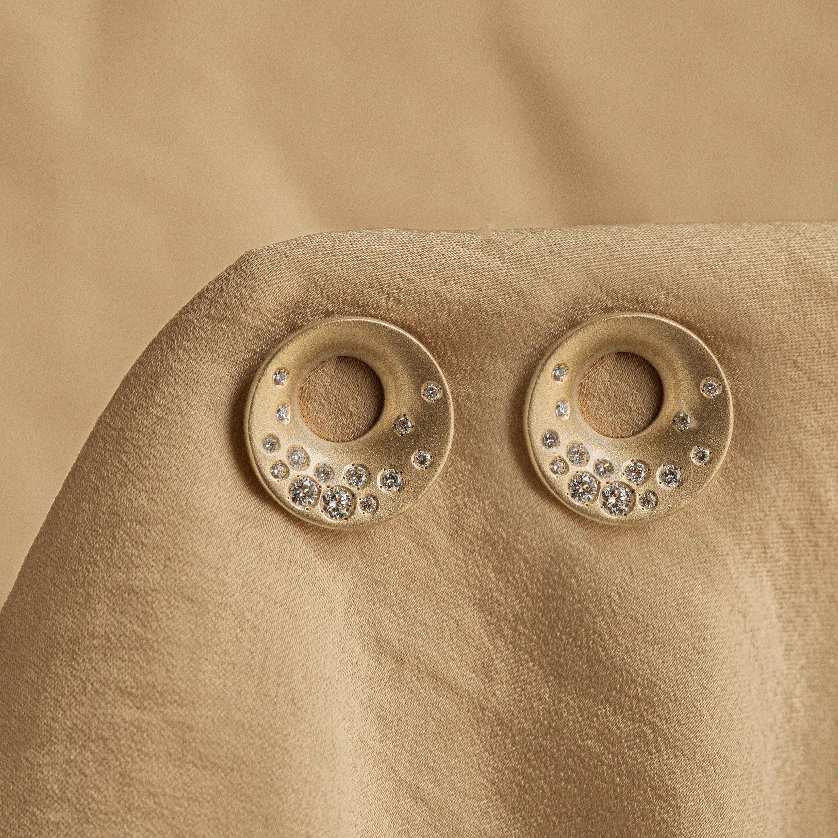 14K Brushed Yellow Gold Diamond Celestial Stud Earrings - Queen May