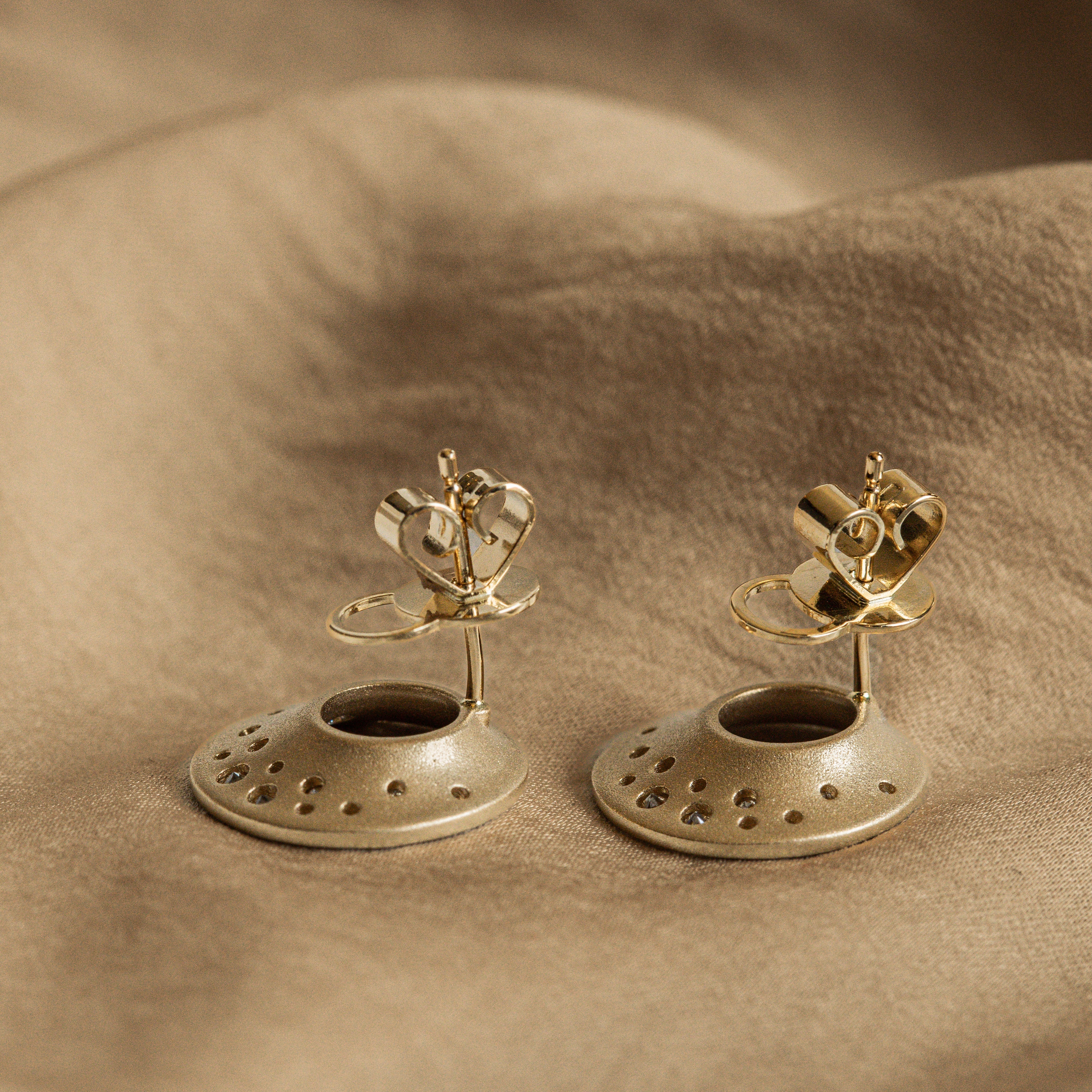 14K Brushed Yellow Gold Diamond Celestial Stud Earrings - Queen May