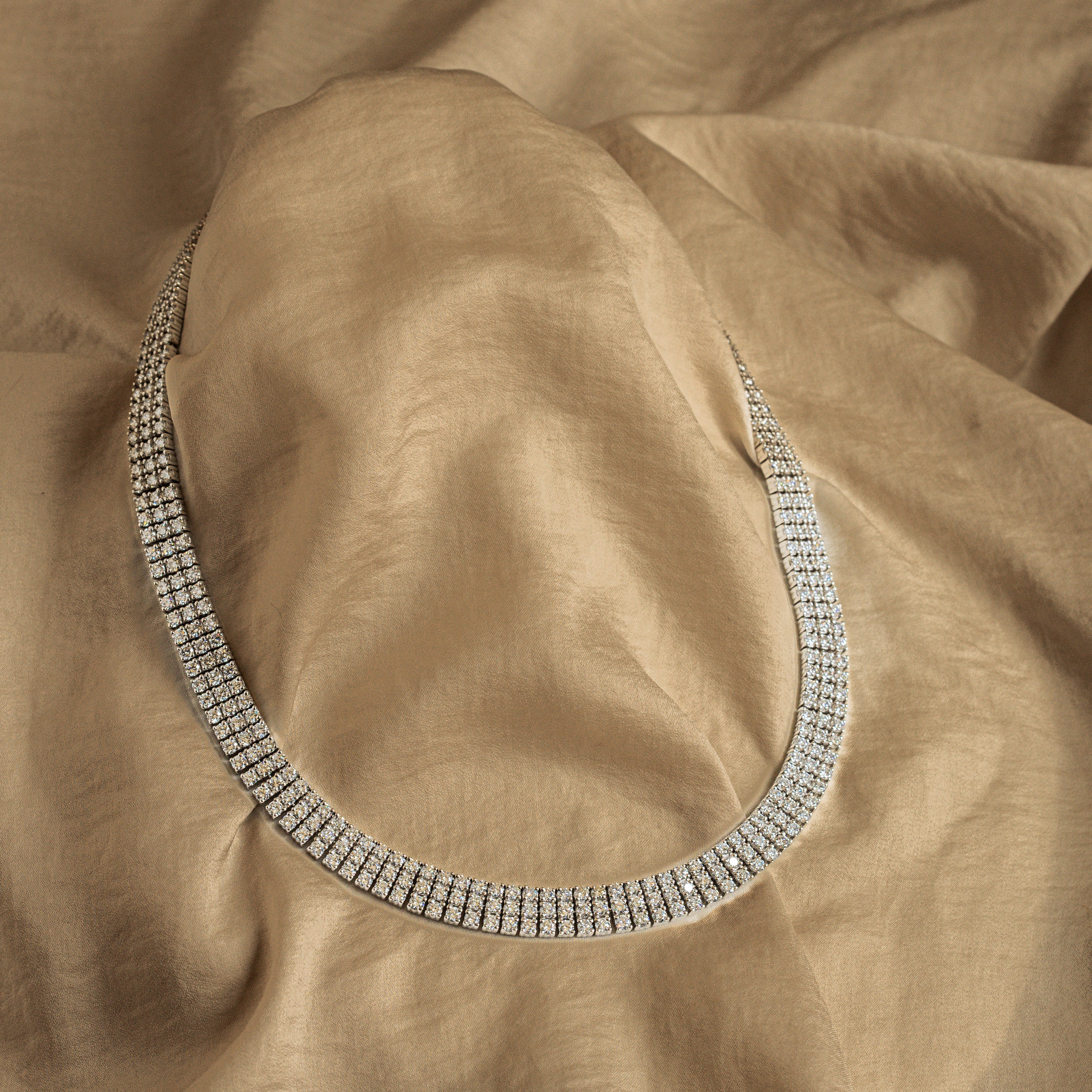 18K White Gold 24 Carat Total Weight Diamond Pave Tennis Necklace - Queen May