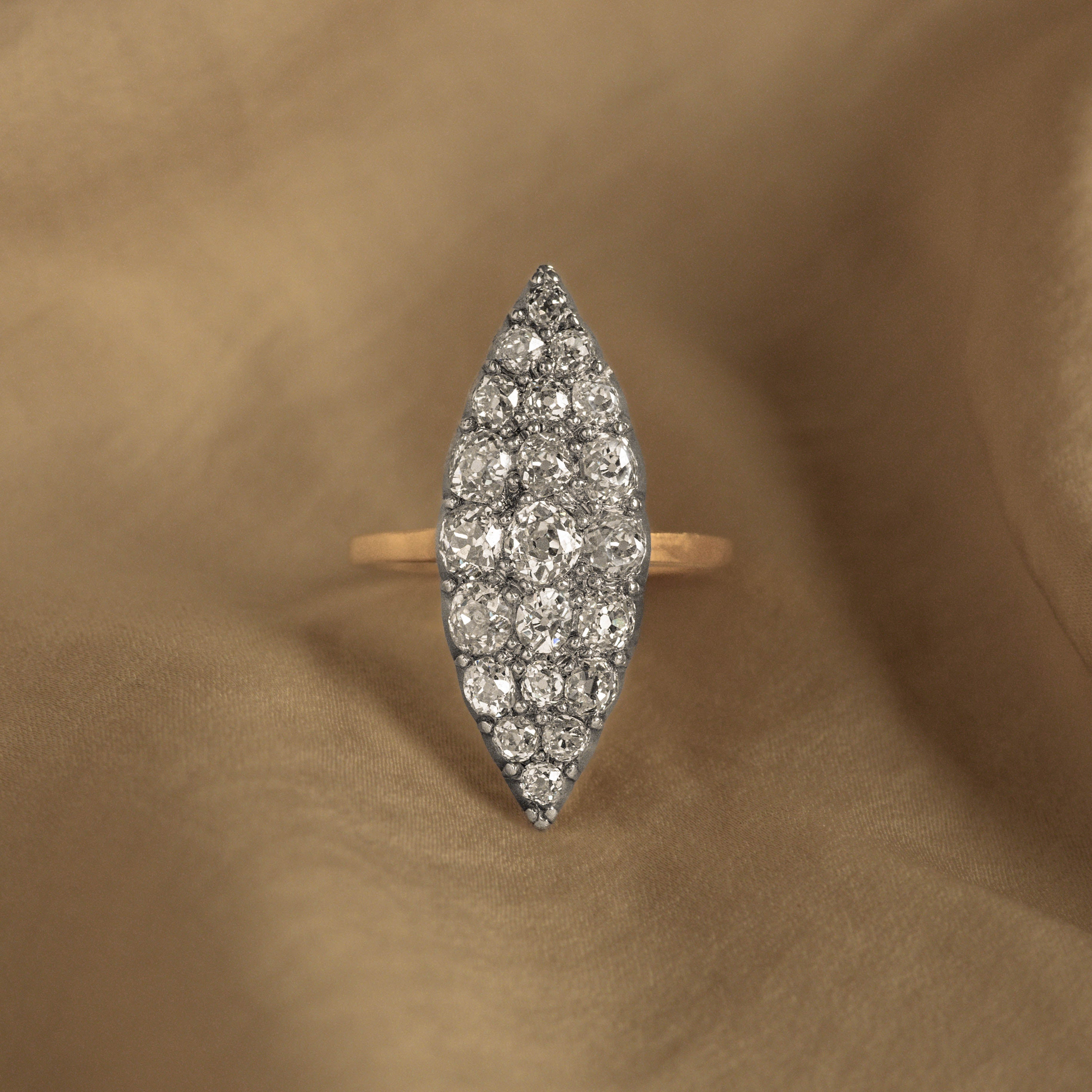 Victorian 4 Carat Total Weight Old Mine Diamond Navette Ring - Queen May