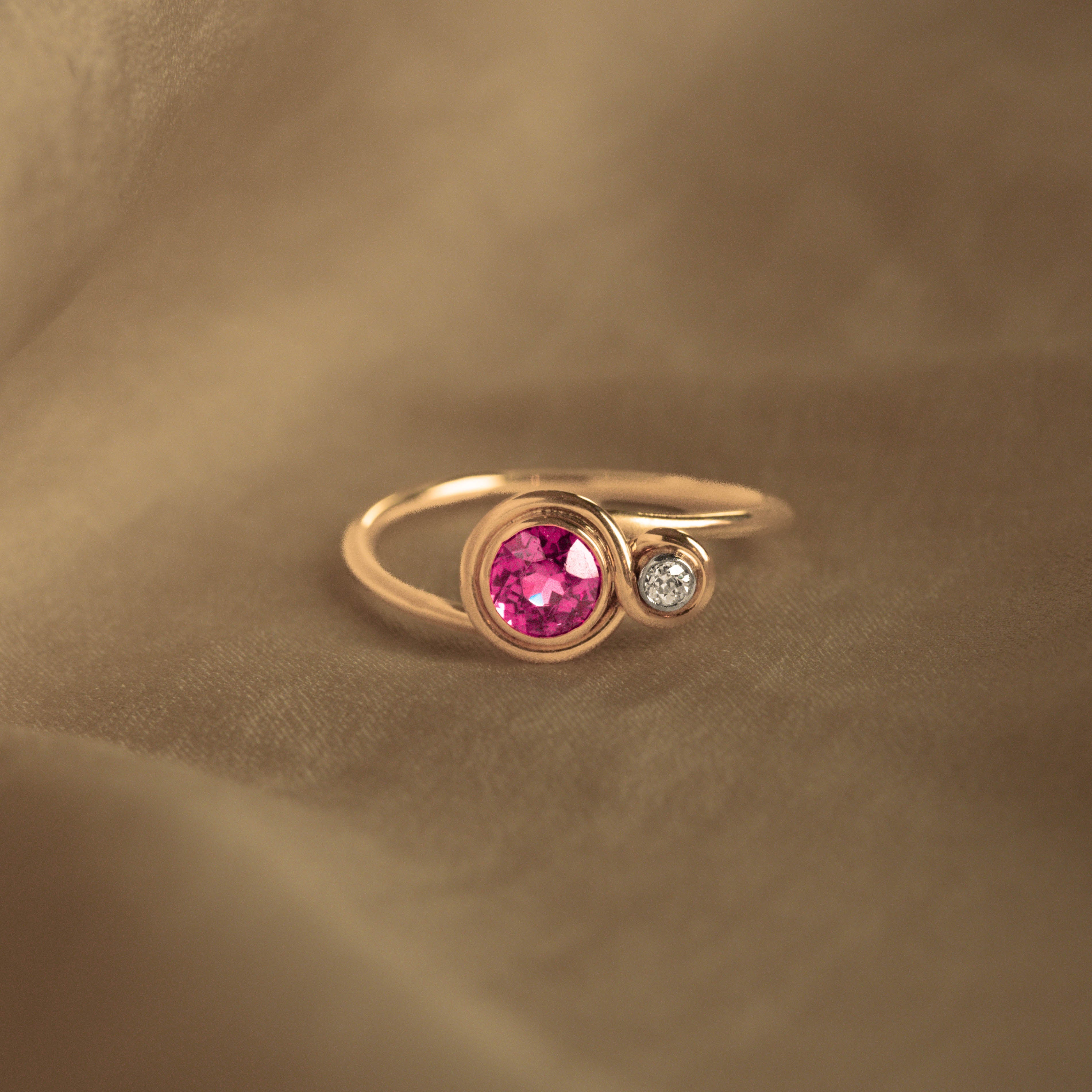 Victorian 14K Yellow Gold Amethyst Diamond Bezel Stick Pin Conversion Ring - Queen May