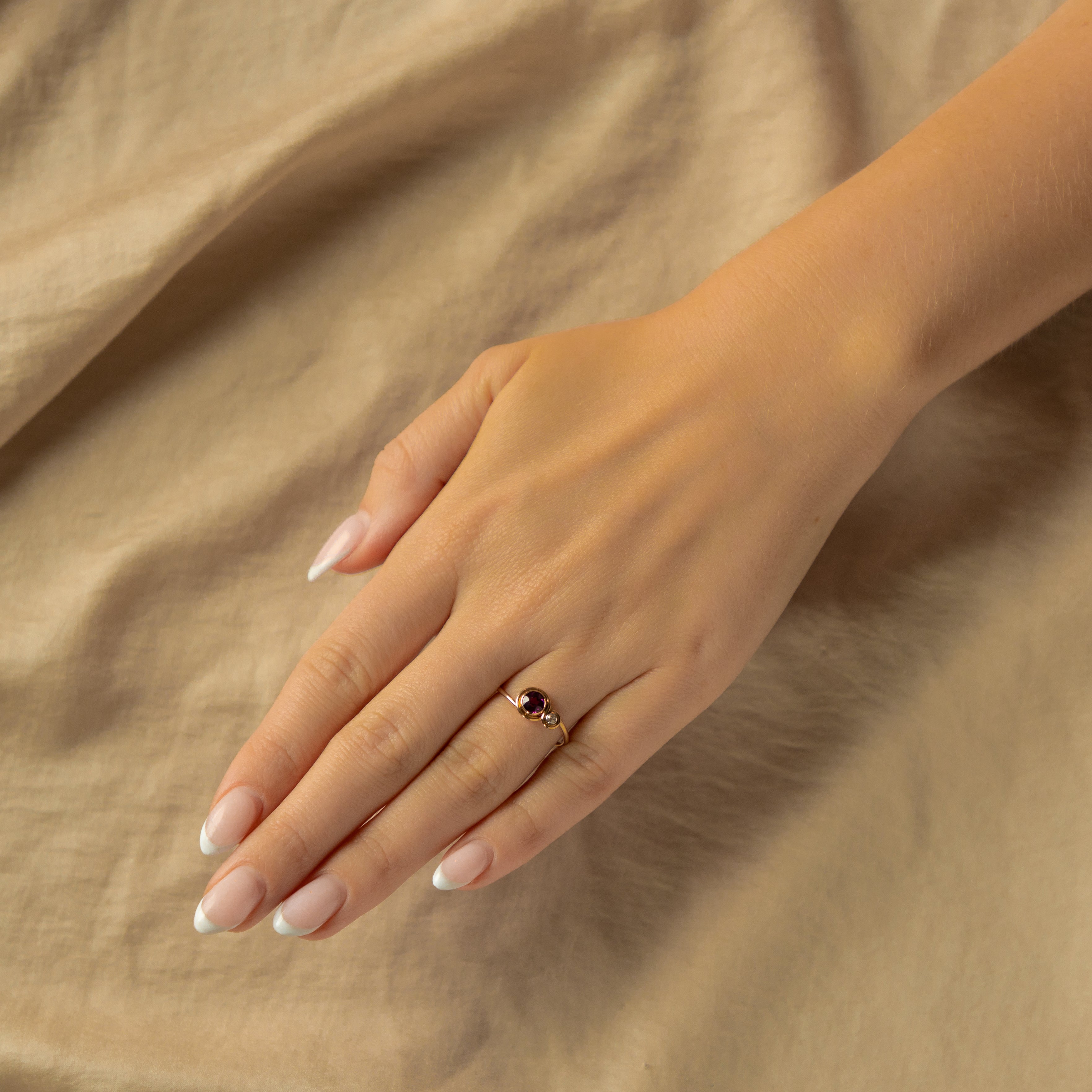 Victorian 14K Yellow Gold Amethyst Diamond Bezel Stick Pin Conversion Ring - Queen May