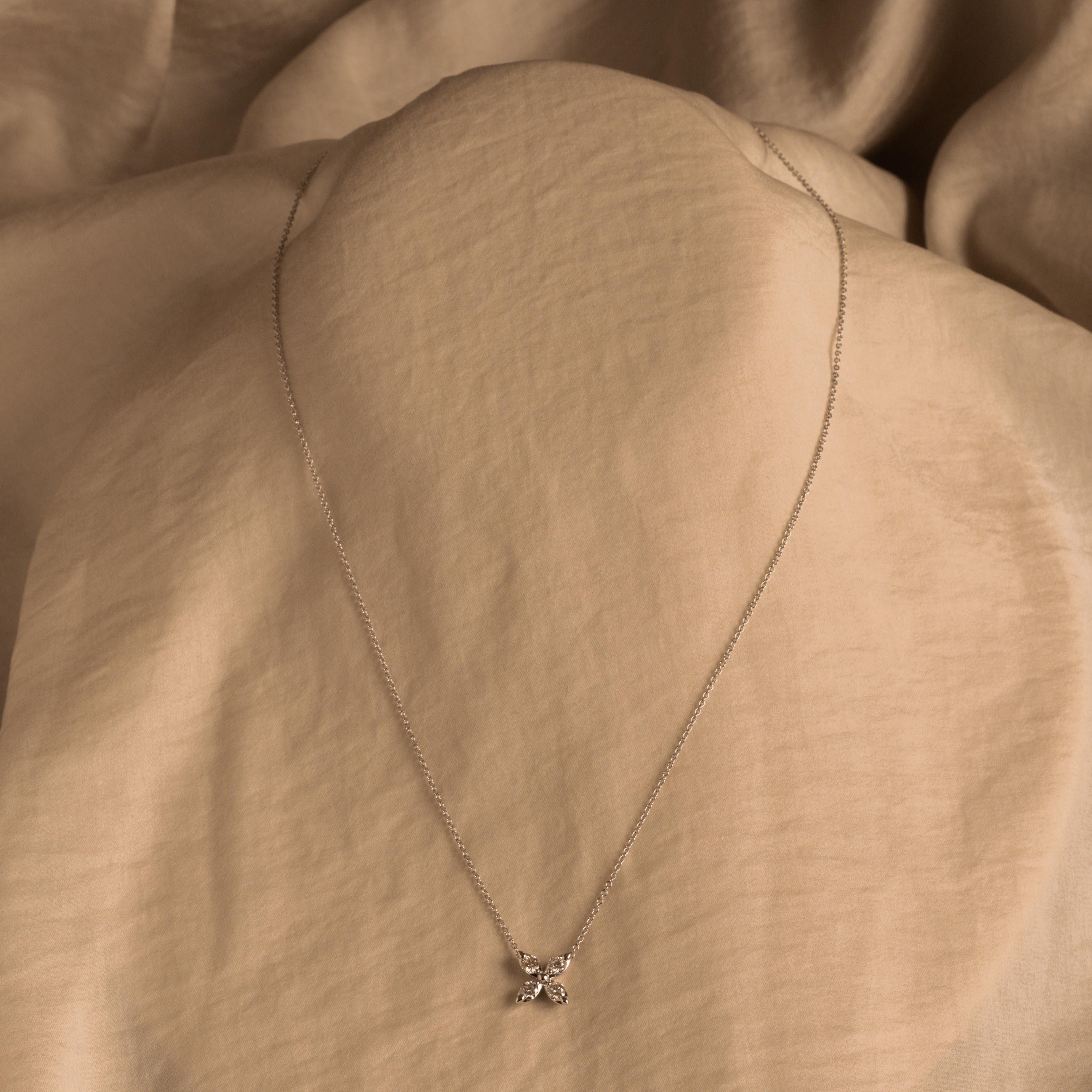 14K Gold 0.40 Carat Total Weight Diamond Clover Flower Pendant Necklace - Queen May